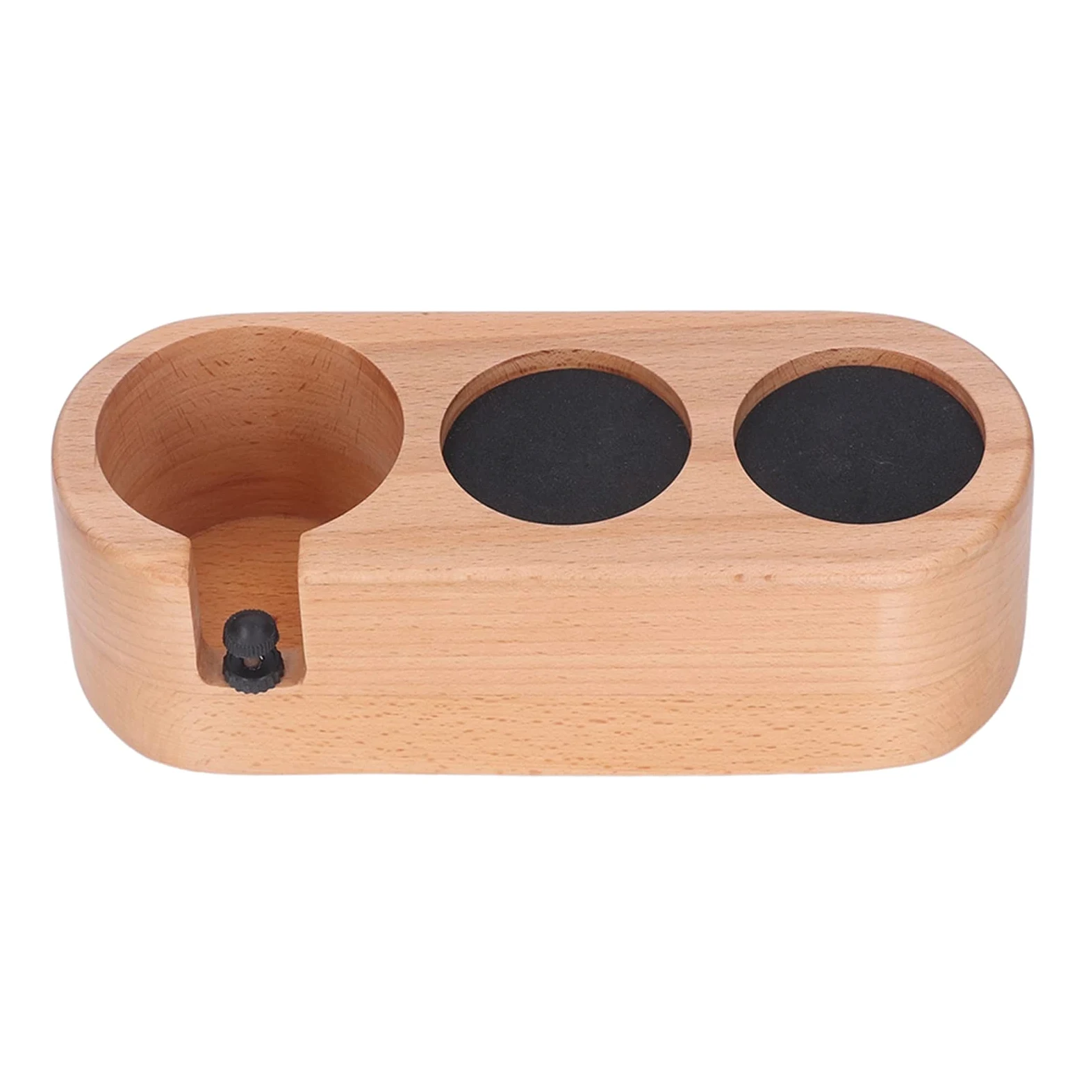 Soporte para prensa de café, estación de prensa de café de madera con 3 orificios para prensas de 58 mm y portafiltros, base antideslizante de haya para la configuración de barra