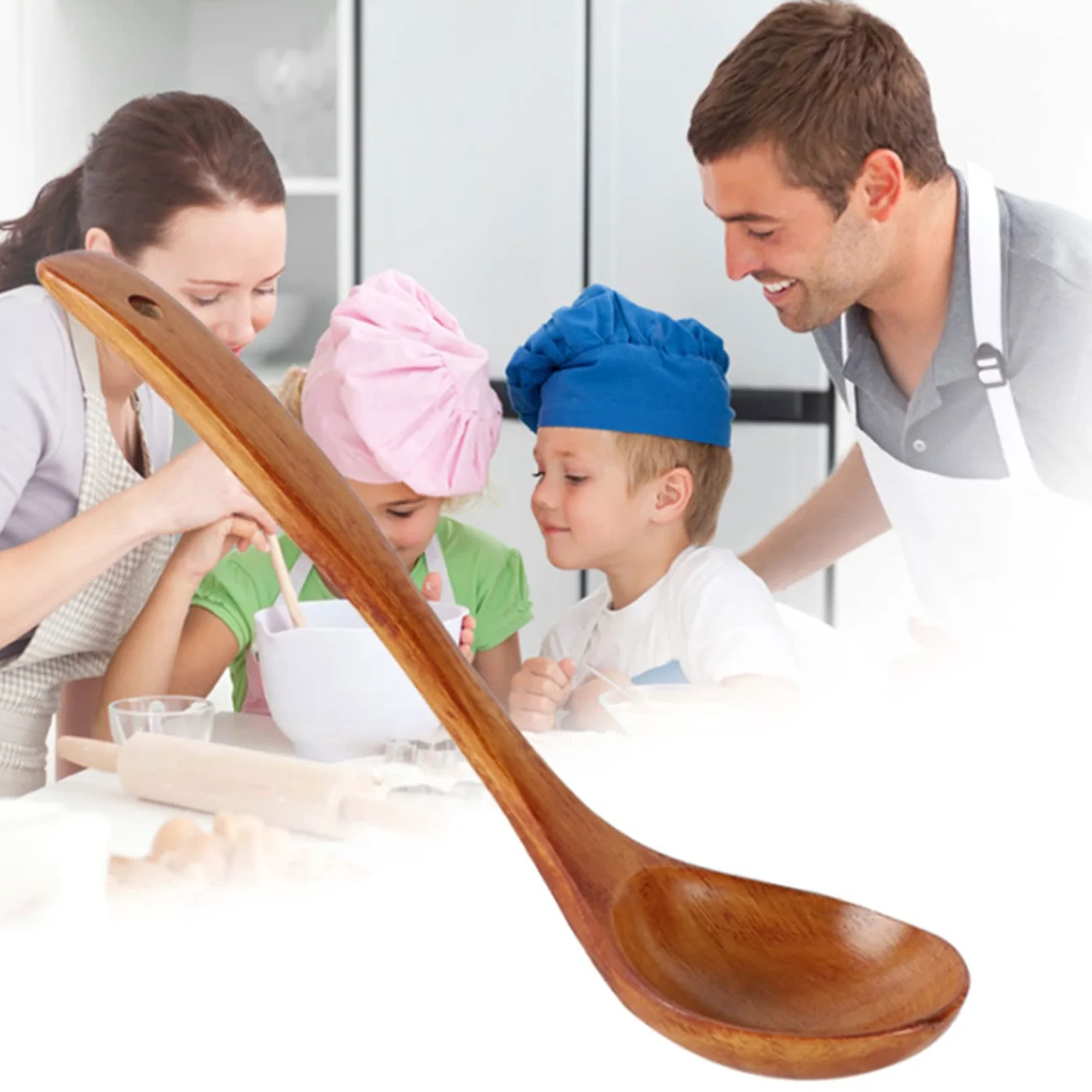 Cucharada de sopa de madera de mango largo de Kemu, cocina doméstica Cuchara de madera sin palanca de madera, cuchara de cocción de 9 ", cuchara de madera hecha a mano natural,4pcs
