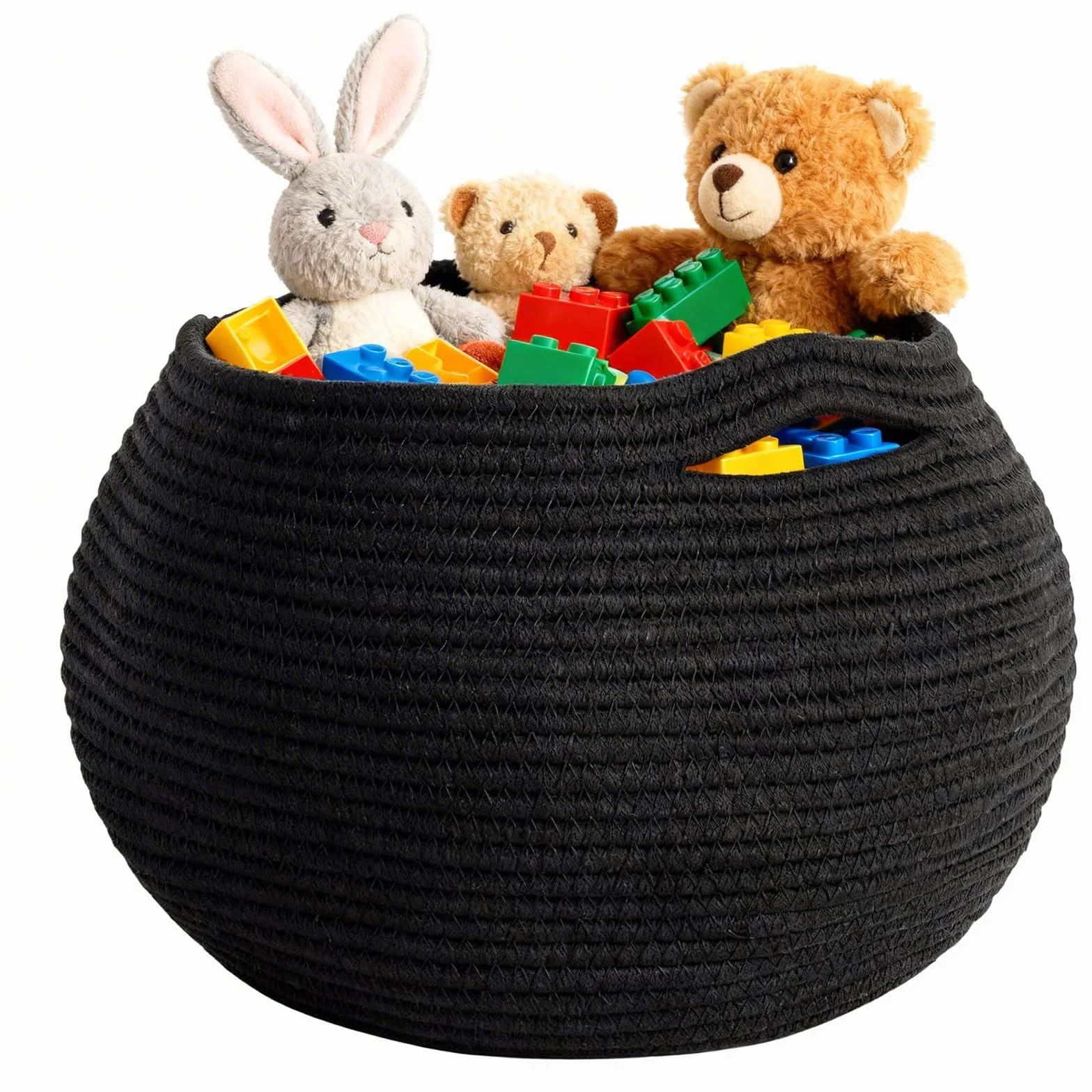 Cesta de almacenamiento negra trenzada redonda 25 x 21 cm para mantas salón decoración