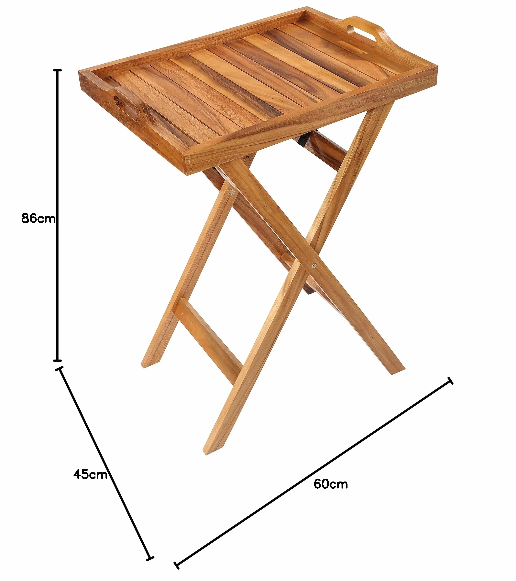 Zassenhaus Bandeja para servir con soporte de madera de acacia, plegable, bandeja con asas, bandeja de desayuno, madera dura cultivada de forma sostenible, bandeja: 60,0 × 45,0 × 7,0 cm, soporte de 80