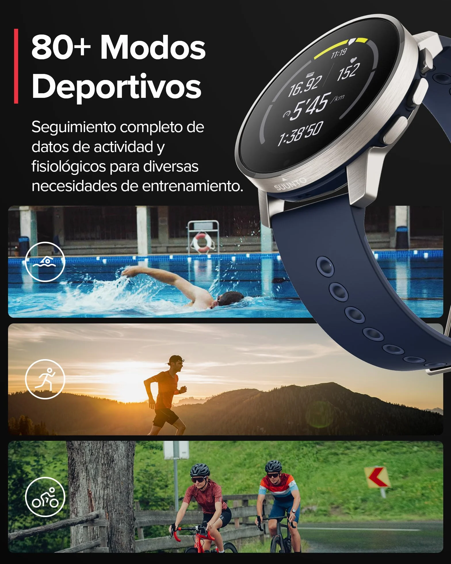 Suunto 9 Peak Reloj deportivo GPS batería larga duración medición frecuencia cardiaca muñeca