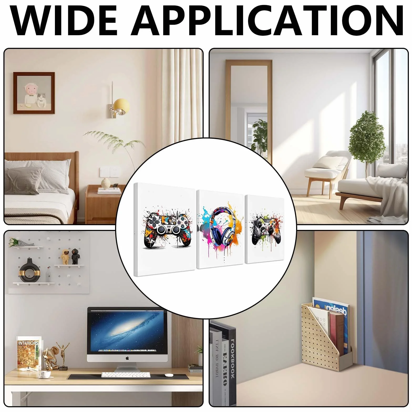 Póster de Juegos con Marco 3PCS Imágenes de Habitación Juvenil Decorativos de Pared