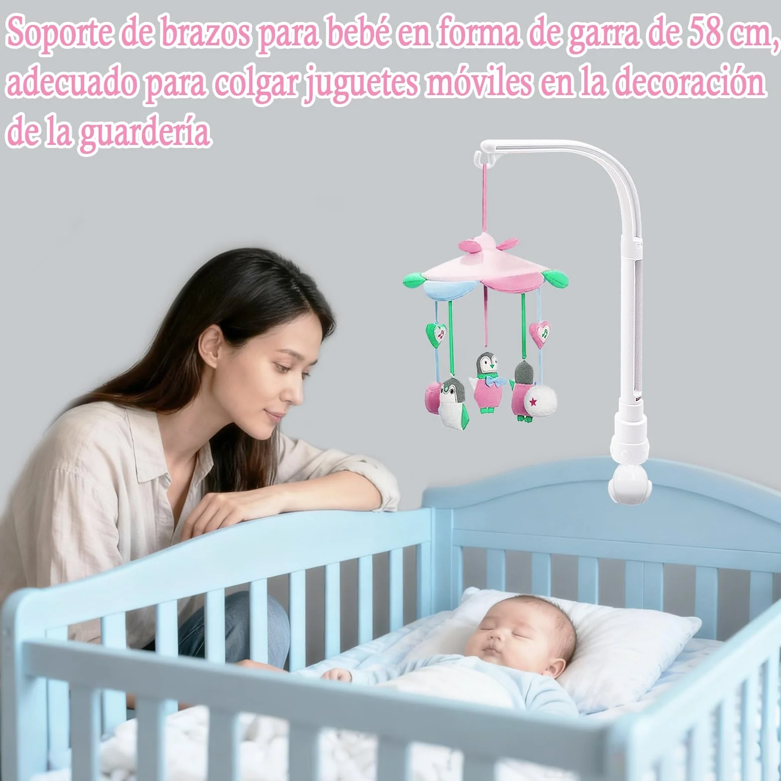 Soporte Móvil para Bebé 58cm Ajustable Desmontable, Blanco