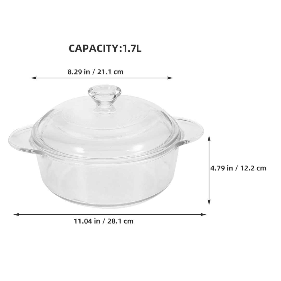 Bol de Ensalada de Vidrio Resistente al Calor 1.7l con Tapa Transparente Fácil de Limpiar y Apilable para Cocina y Hogar