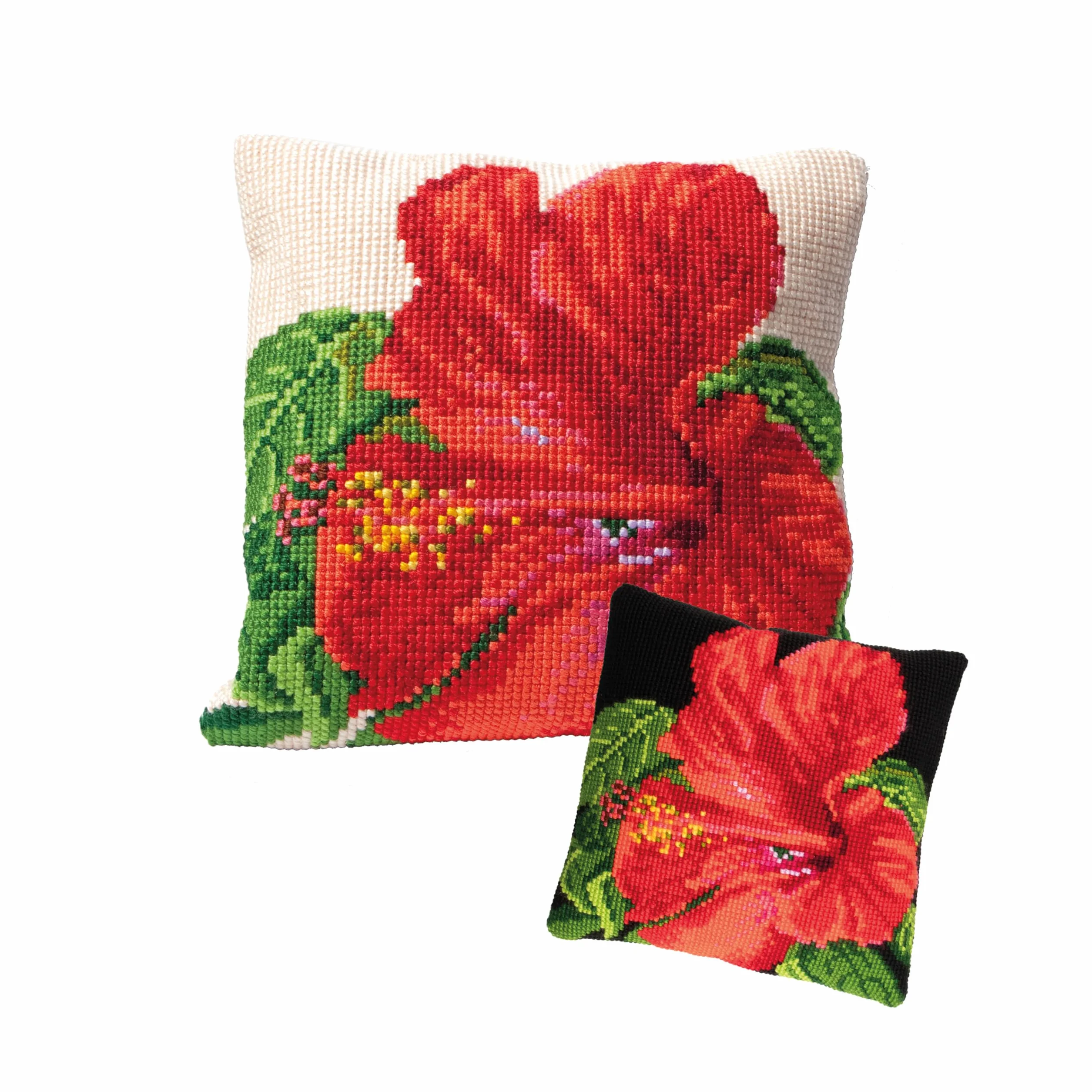 Thea Gouverneur - Kit de cojín de punto de aguja de hibisco de 40.6 x 40.6 cm, kit completo de almohada de bordado Quickpoint, lienzo, hilo y aguja impresos, manualidades para adultos