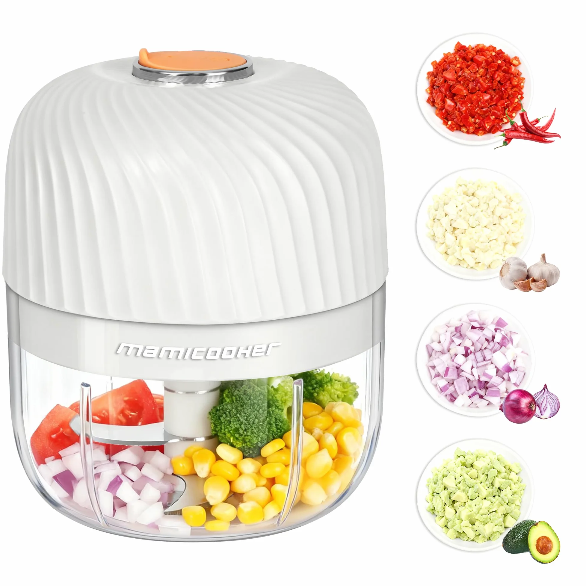 Picador de ajo eléctrico, mini picador portátil de verduras, molinillo de ajo de 250 ml, picador de cebolla, licuadora a verduras, procesador de alimentos inalámbrico para jengibre, chile, fruta,