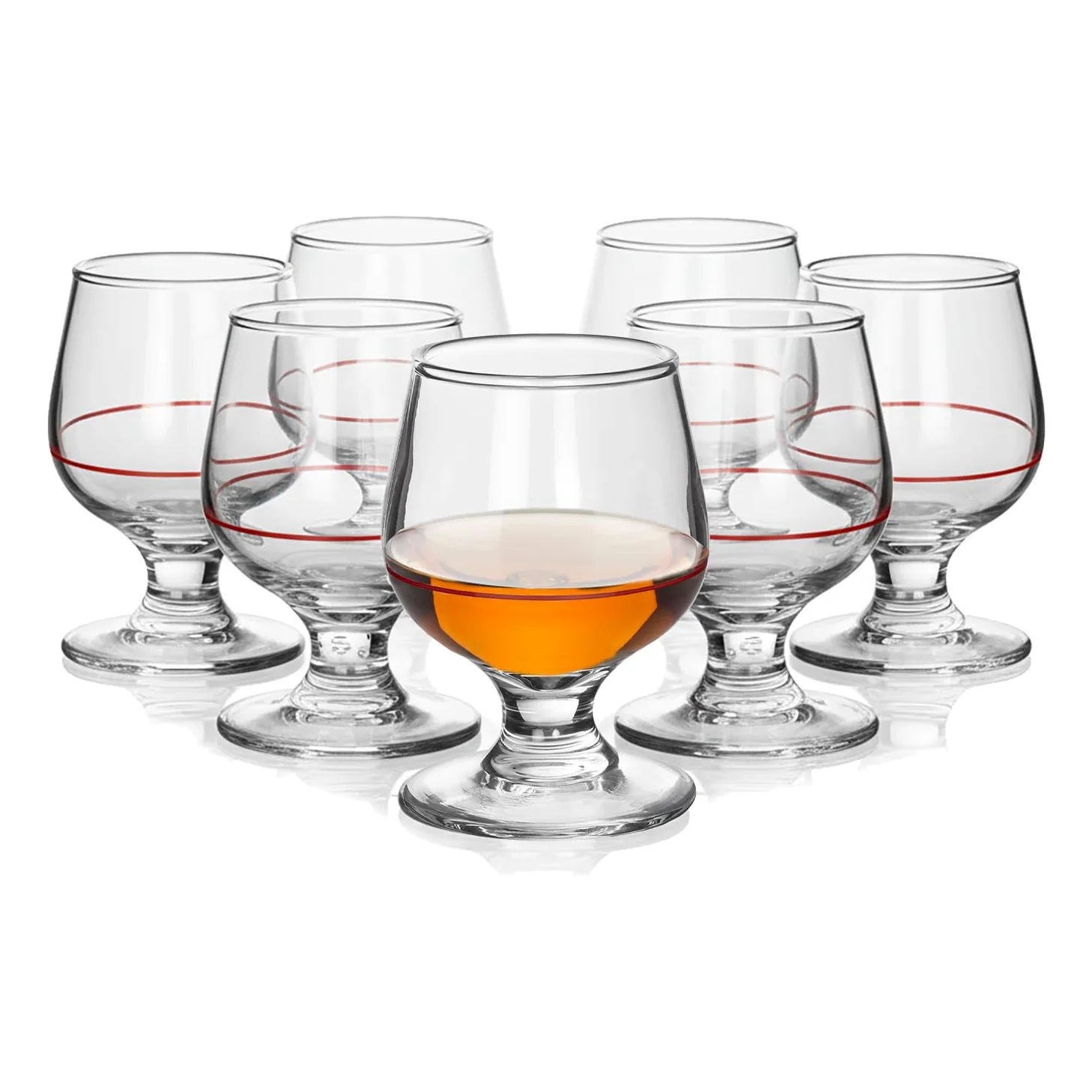 TWO TIGERS Pack Copas de Coñac Alessandro. Copa de Cristal, Tamaño. Copa Brandy Ideal para Licores. Hosteleria, Restaurantes, Bar, Fiestas (100ml Linea Roja (6Ud))