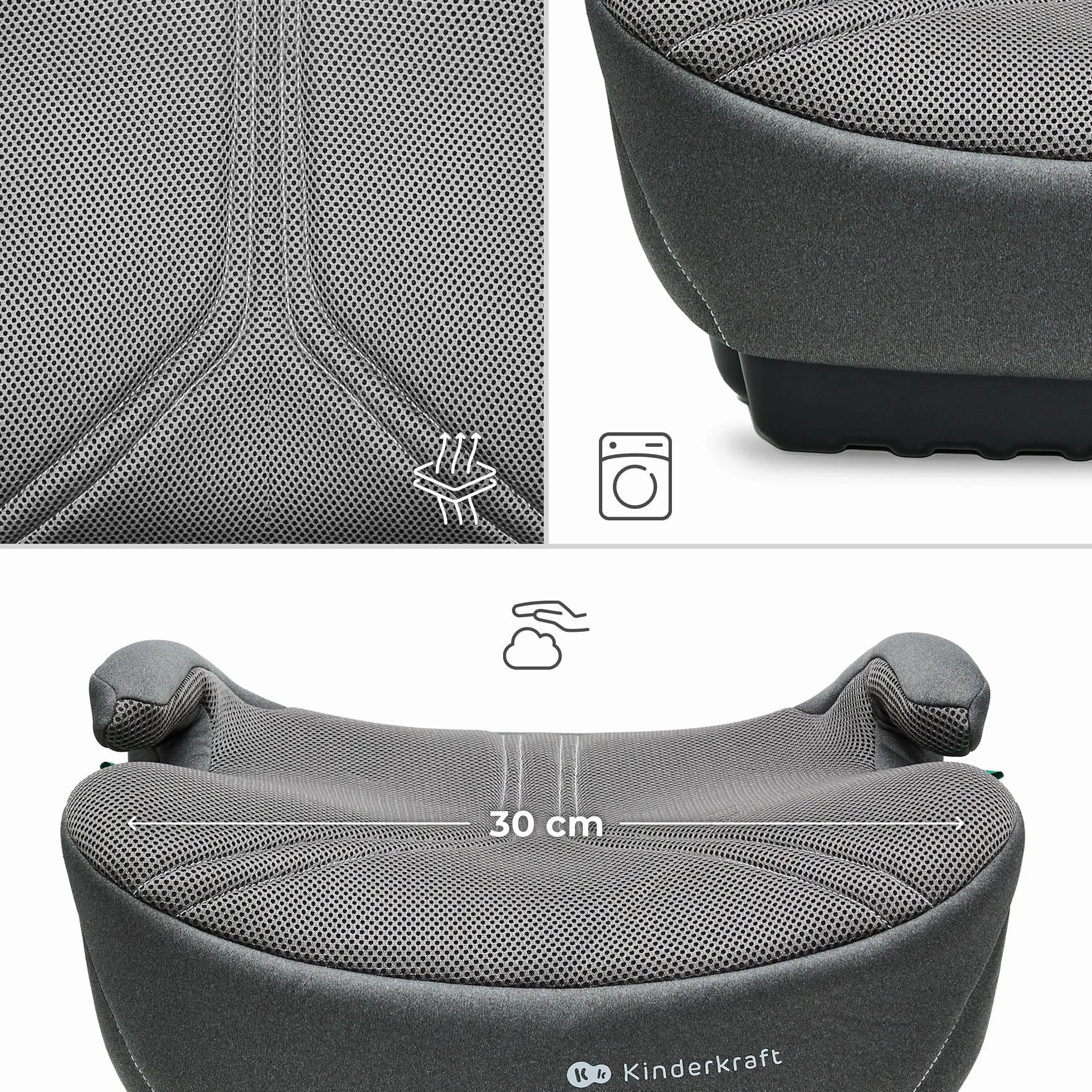 Kinderkraft I-BOOST 2 PRO, Asiento para Niños de 125-150 cm y de 6 a 12 años, Montaje ISOFIX, muy ligero (2,36 kg), Reposabrazos Ergonómicos, Acolchado Desmontable, Gris