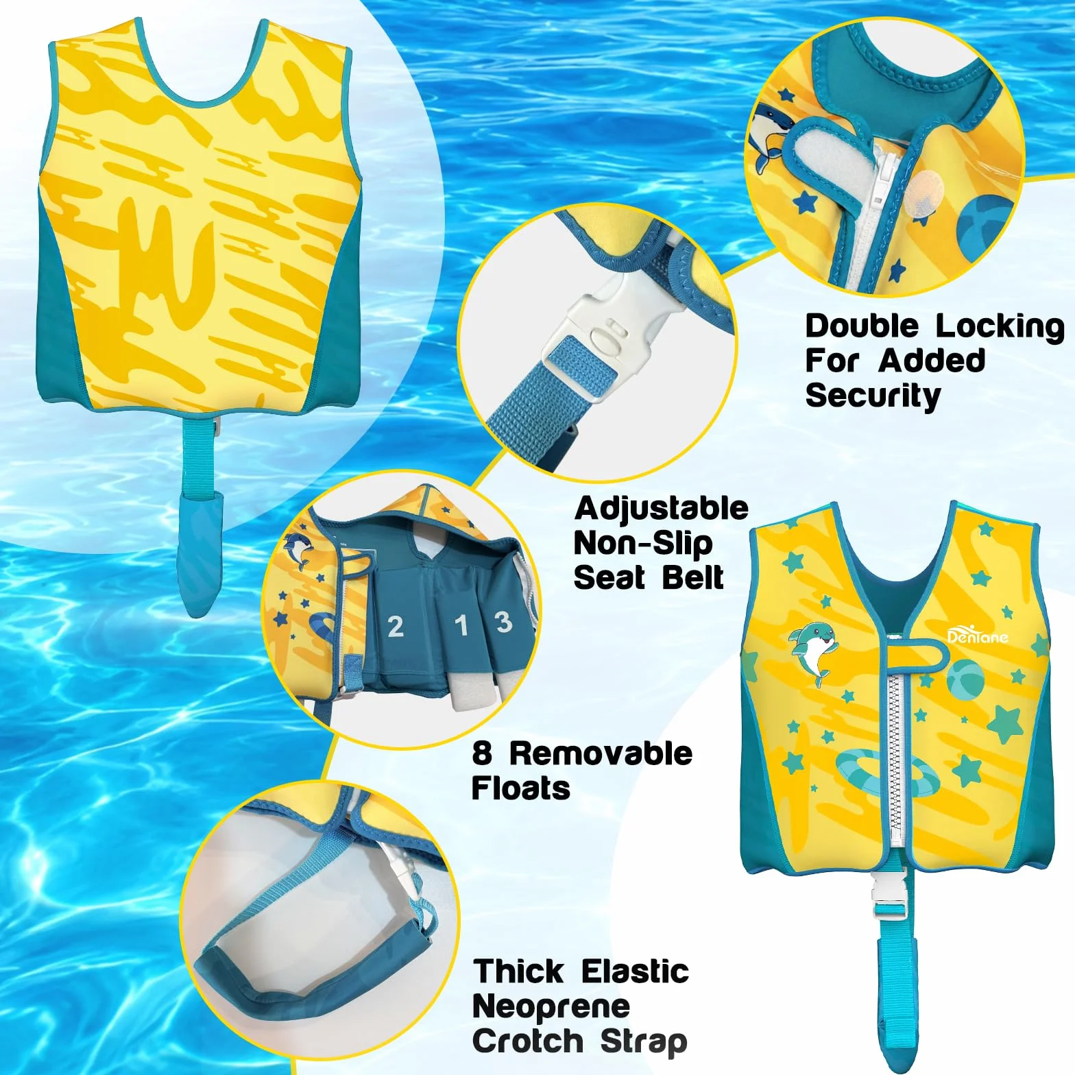 Chaleco de natación de Neopreno para niños, 2 a 6 años Traje de baño para niños y niñas, Traje de baño de Entrenamiento de natación con Correas de Seguridad Ajustables - Amarillo/S (15-30 kg)