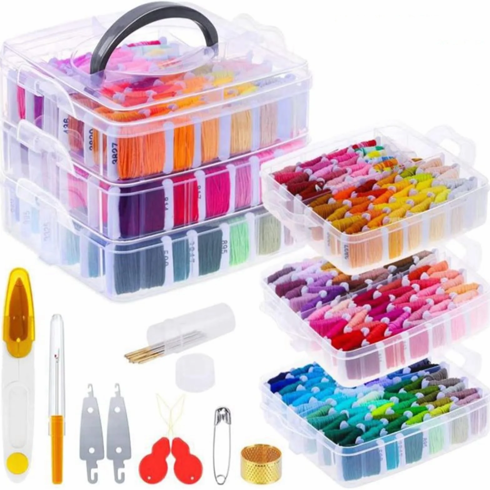 Kit de hilo de bordado de punto de cruz, 187/251 piezas, hilo dental, tijeras, agujas, accesorios de costura para manualidades de costura (251 piezas, 204 colores)