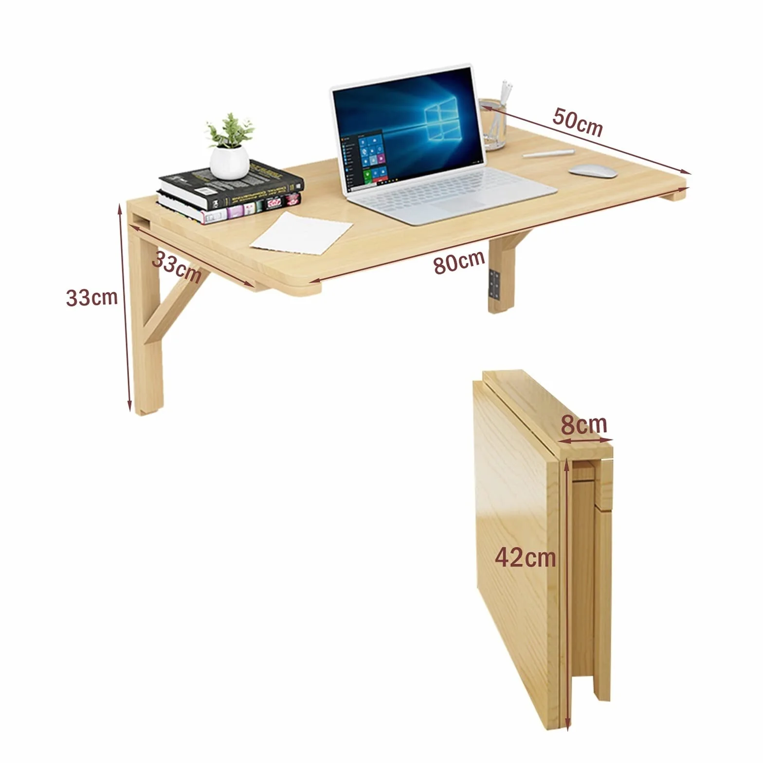 Mesa de Pared Plegable de Madera, Mesa de Cocina Abatible Portátil, Mesa de Estudio, Grandioso para Comedor Estudio Cocina Balcón, Ahorro de Espacio(Tamaño : 80x50x33cm)