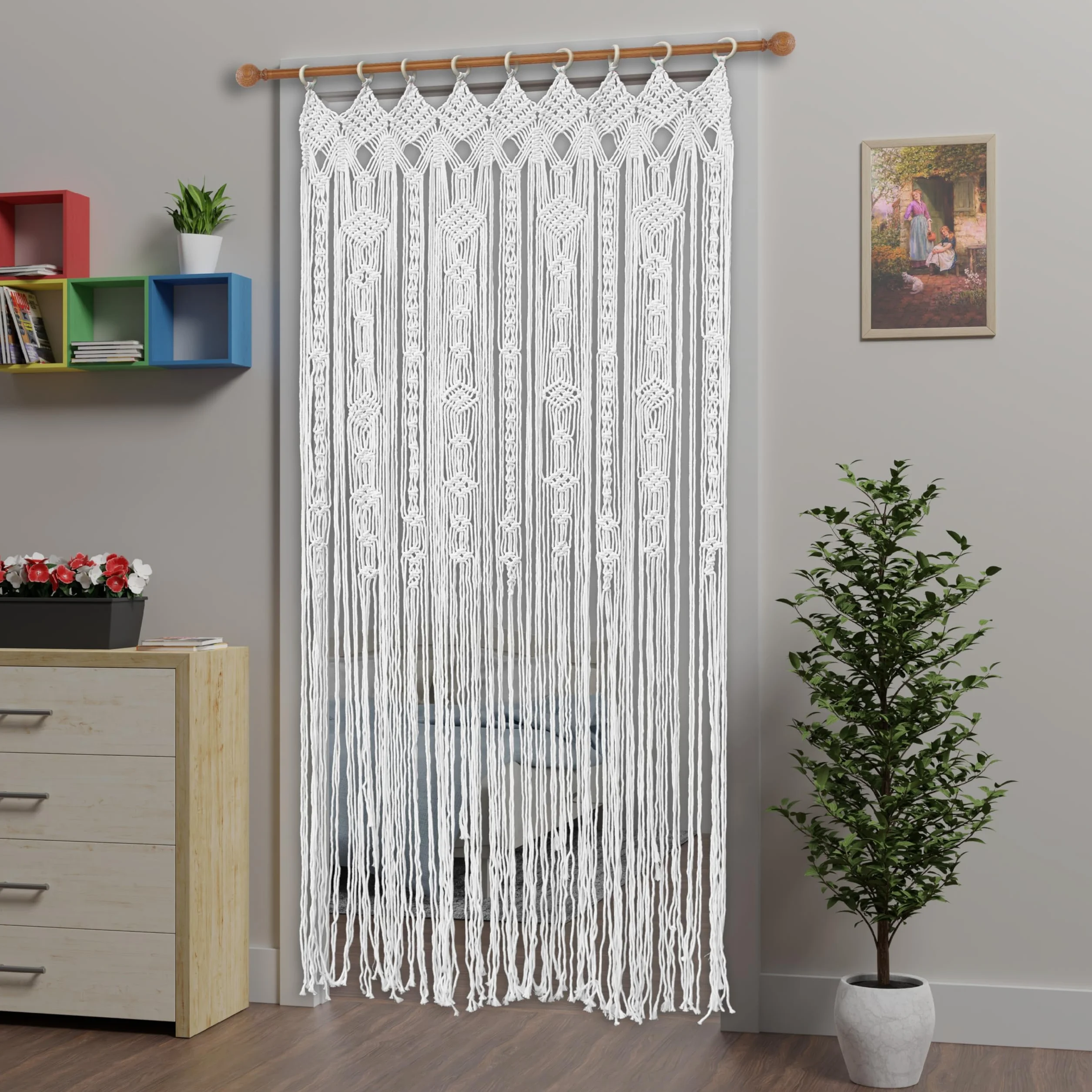 Cortina de macramé bohemia para puerta, hecha a mano, cortina mosquitera para ventana, puertas, cortinas, borlas, puertas, persianas, panel divisor de habitaciones, 35 x 90 x 200 cm