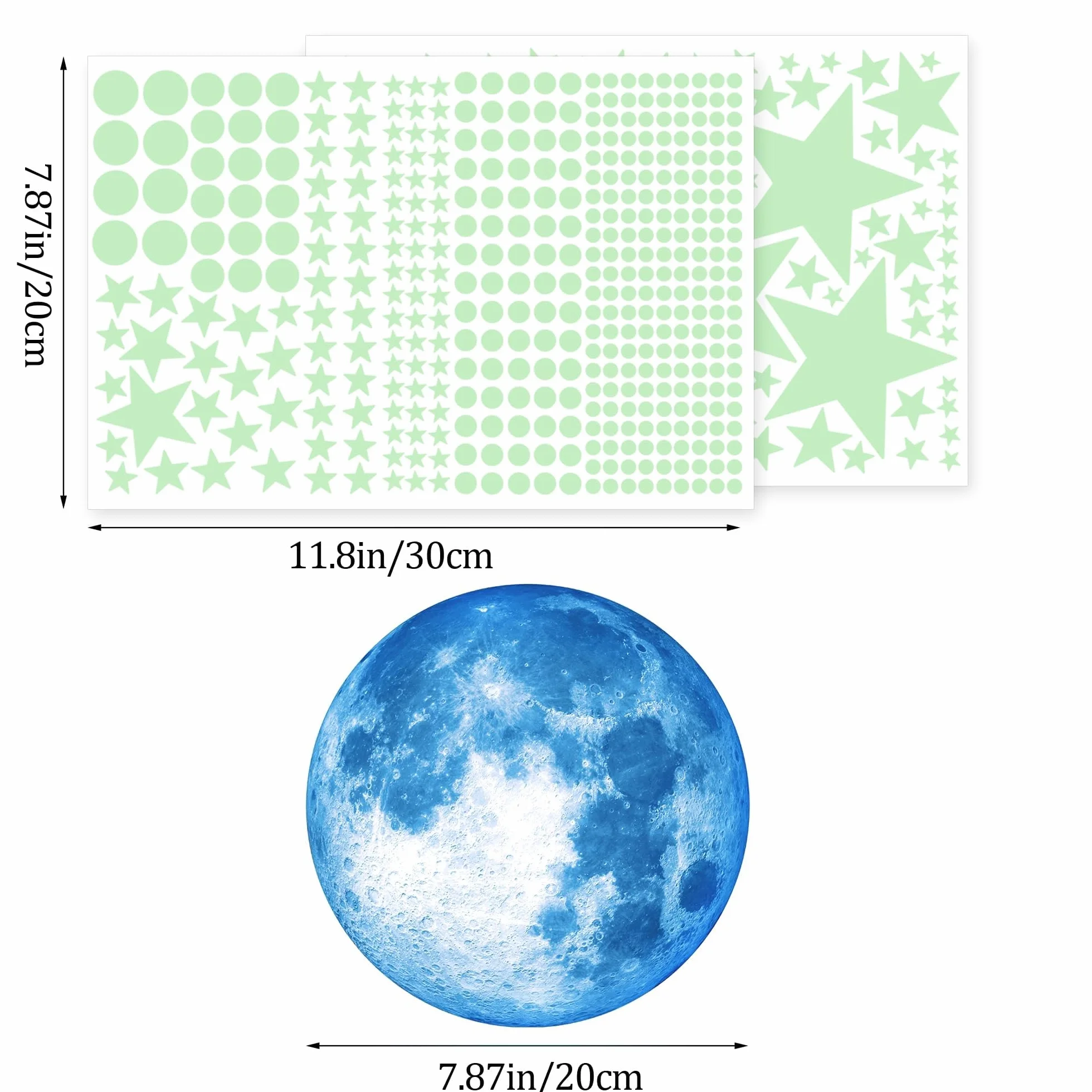 512Pcs Estrellas Fluorescentes Pegatinas Infantiles para Techo Pared Luna Puntos Luminoso Decoracion Habitación