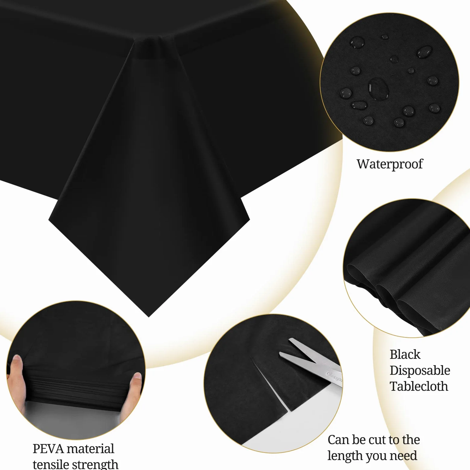 10 paquetes de manteles desechables de plástico negro para mesa rectangular de 137 cm x 274 cm, manteles premium para fiestas en interiores o exteriores, cumpleaños, bodas, picnics, decoración.