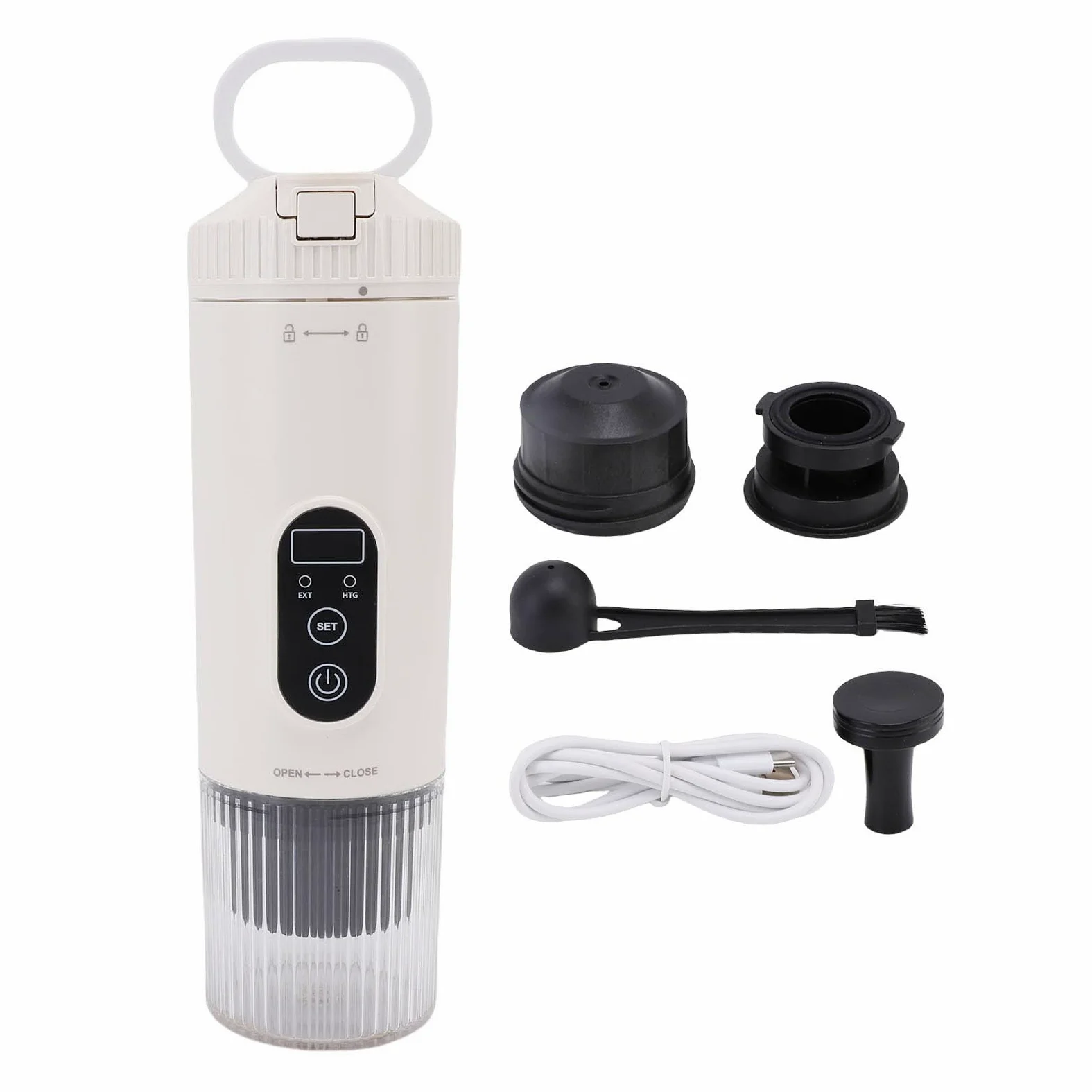 Cafetera portátil 100W 21Bar Máquina de café con cápsula calefactora inalámbrica Batería recargable de 7800mAh Capacidad de taza de 250ML para viajes en coche Camping al aire libre (Blanca)