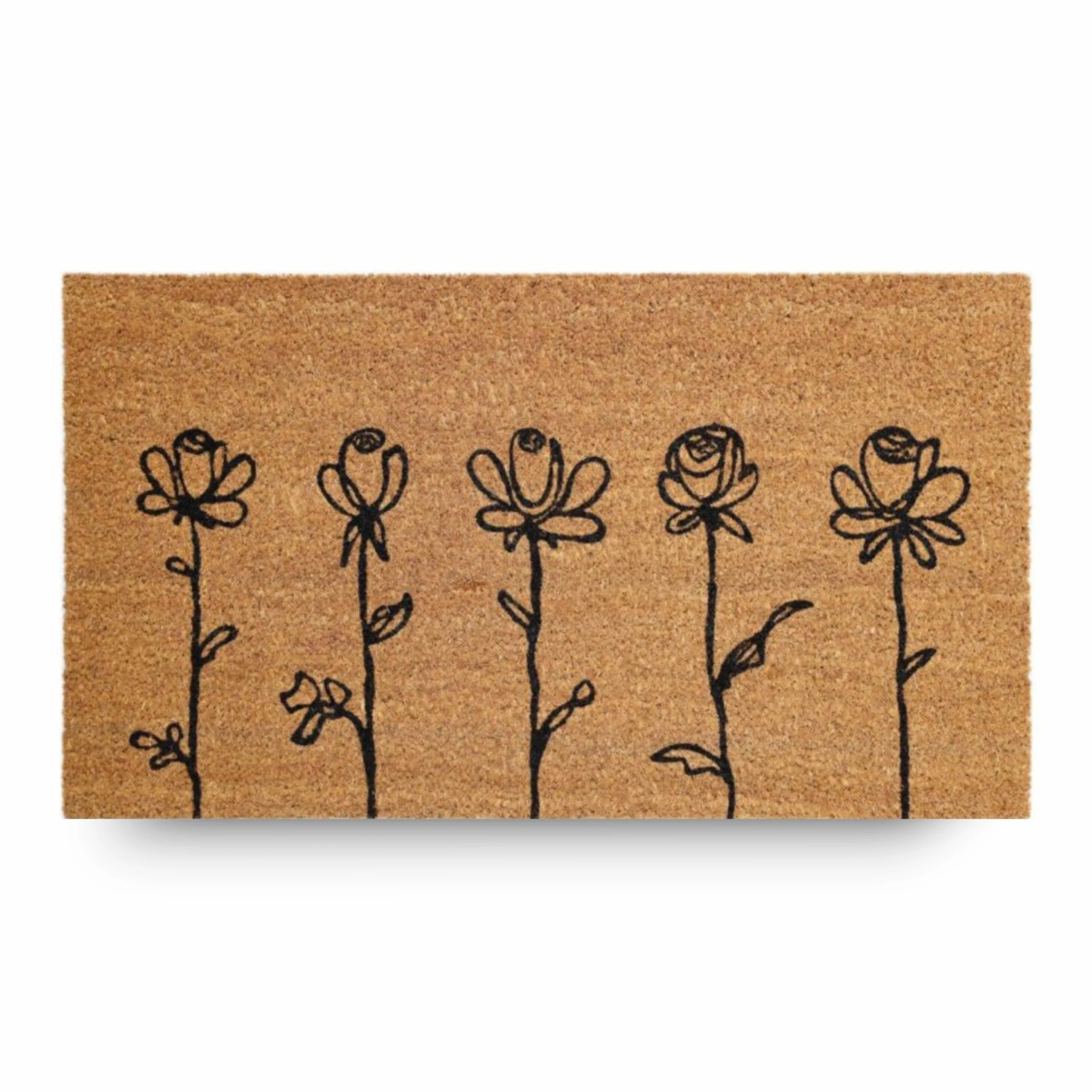 Felpudo Kera Flowers con Fibras de Coco, Alfombra antisuciedad para Entrada Rectangular, 40 x 70 cm, Fondo de látex Antideslizante – Impresión 5 Flores