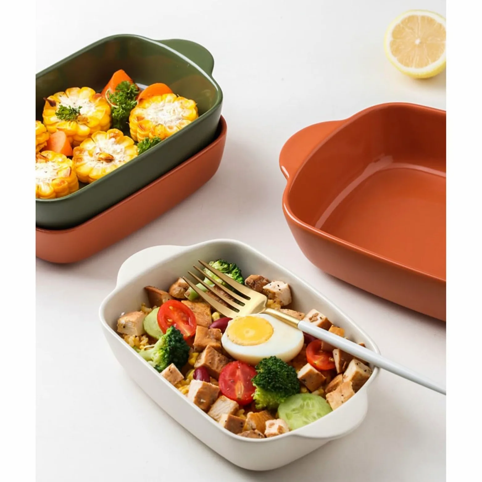 Fuentes Horno Bandeja for hornear arroz al horno con queso, utensilios especiales for horno, cuenco de cerámica, plato Rectangular for microondas de doble oreja Fuente Lasaña(Red,11inches)