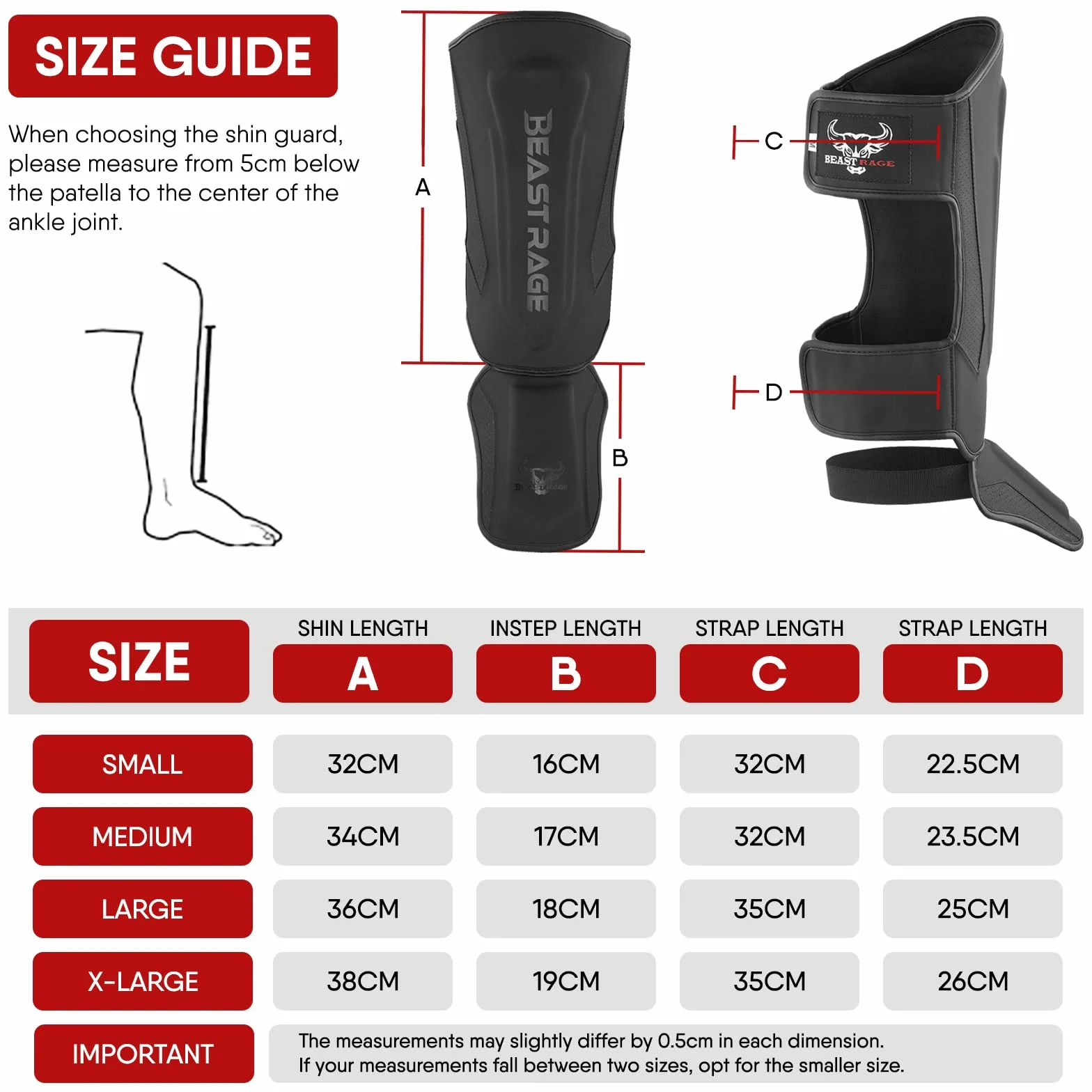 BEAST RAGE Espinilleras para Kickboxing Muay Thai MMA Protector de Piernas con Protección en el Empeine Equipo de Entrenamiento (M)