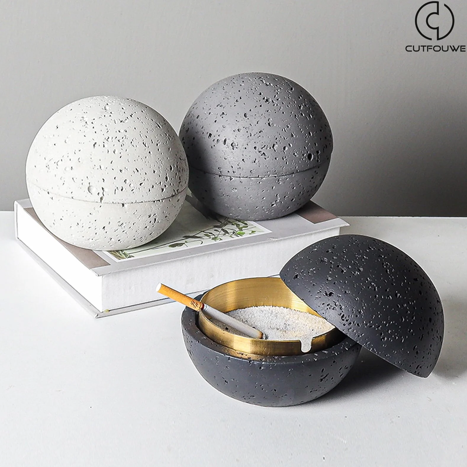 Cubo de Basura de Moda con Cilindro Interior de Metal, Blanco