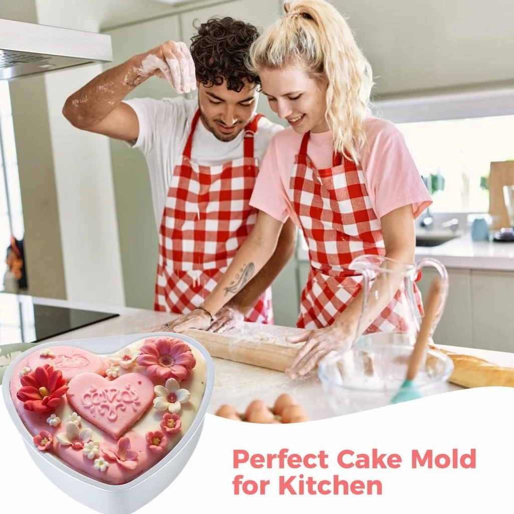 Paquete de 3 moldes para tartas en forma de corazón, moldes para hornear de 10 pulgadas con parte inferior extraíble, aleación de aluminio antiadherente, perfectos para bodas, cumpleaños y día de San