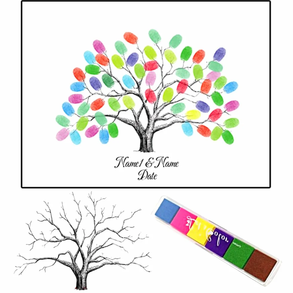 Arbol de Huellas Boda,rábol de Huellas Dactilares, Pintura de huellas dactilares de bricolaje, Boda Bricolaje Árbol de la Huella Digital Custom Wedding Thumbprint Tree,21x30cm