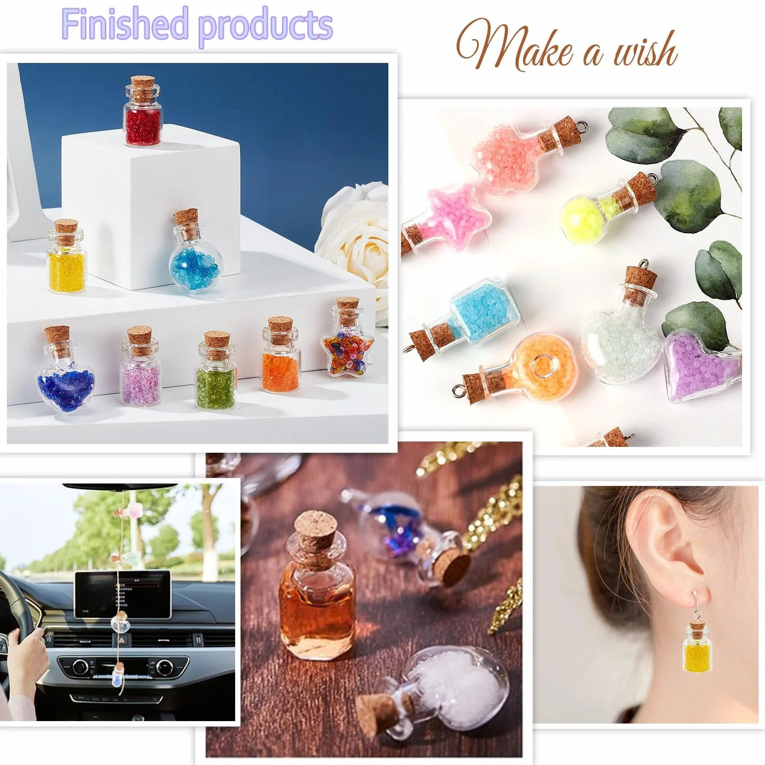 10 pcs Mini Botellas de Cristal con corcho,mini botellas de deseos,Botes Cristal Pequeños con tapas de corcho y cuerda,botellas pequeñas para decorar el árbol de navidad decoración DIY