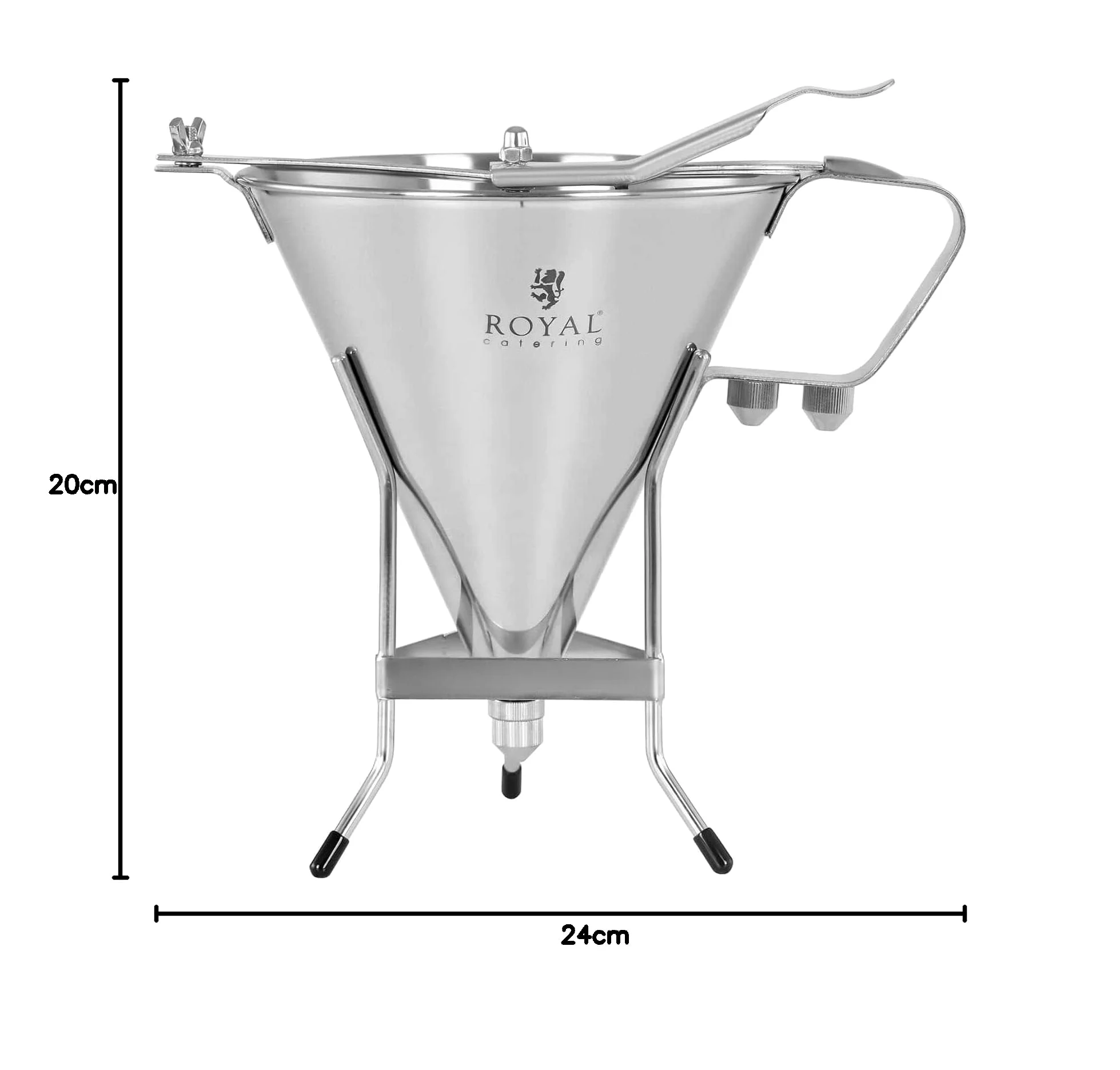 Royal Catering Embudo para Salsas Dosificador Profesional RCSD-11 (Fabricado en acero inoxidable, Capacidad: 1,8 L, Boquillas de dosificación: 4, 5, 6 mm)