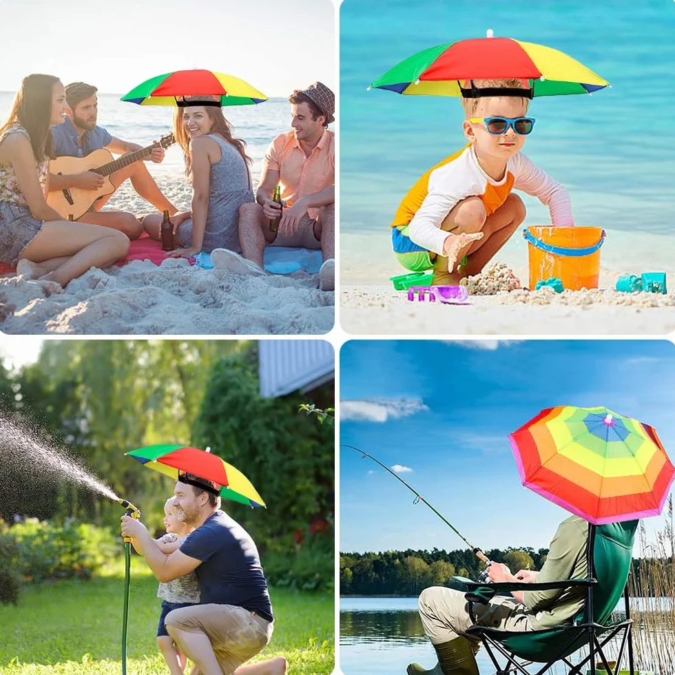 Sombreros de Paraguas Arcoíris con Banda Elástica para Pesca Playa Camping Senderismo