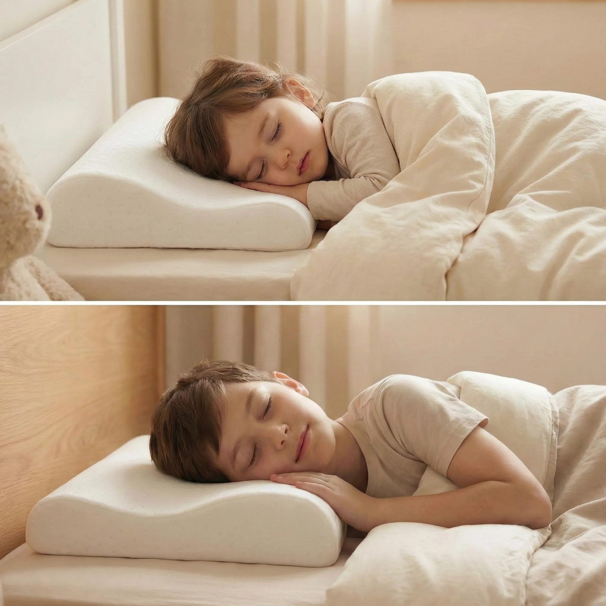 Almohada Infantil Viscoelástica Hipoalergénica 56.5 x 30 x 8/5 cm Memory Foam para Bebés y Niños 2-12 Años