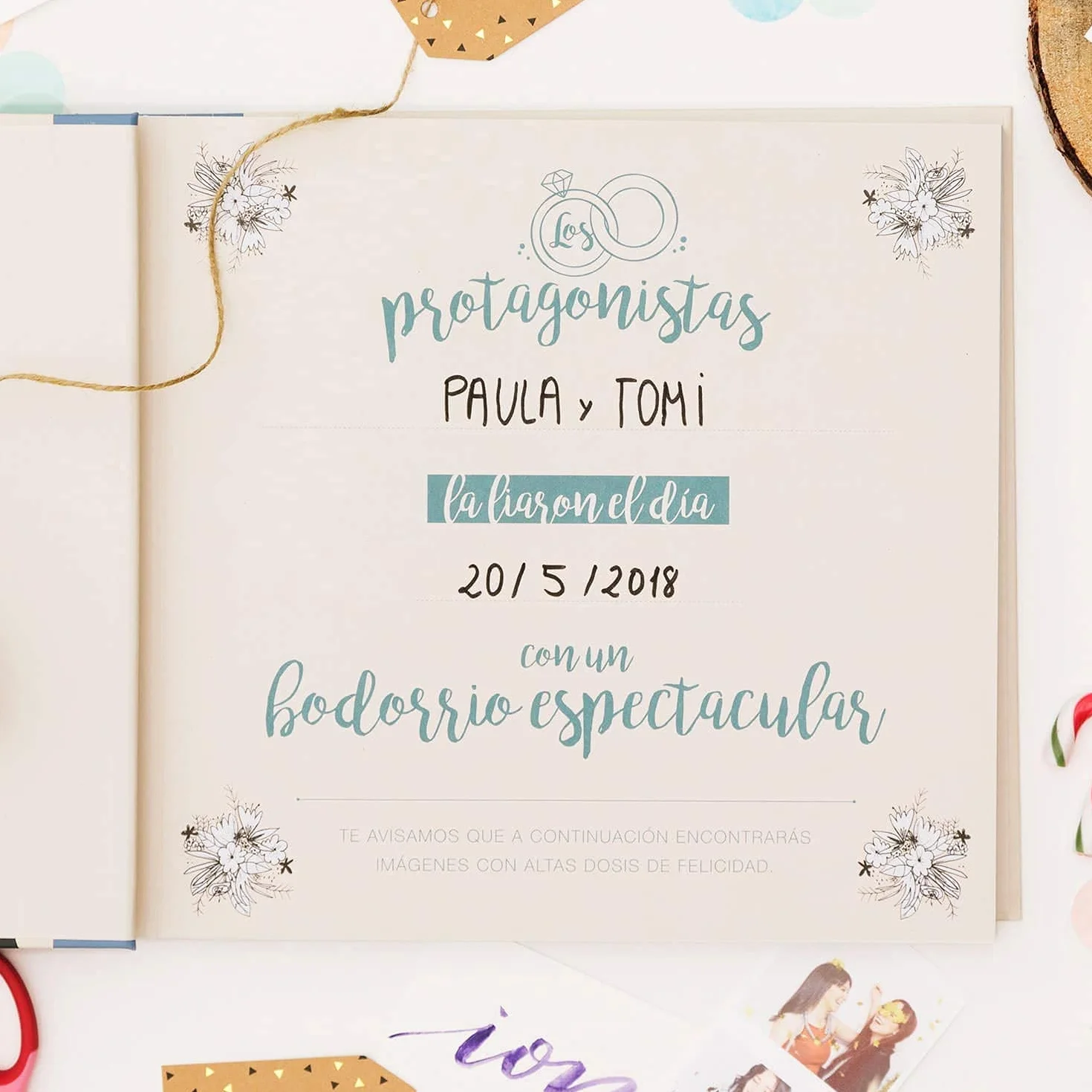 Recuerding - Álbum de Fotos para Bodas, 64 Páginas (27x24cm) | Escribir y Pegar | Moderno, Original y Vintage | Libro de Firmas | Novios, Parejas y Recién Casados | Hecho en España