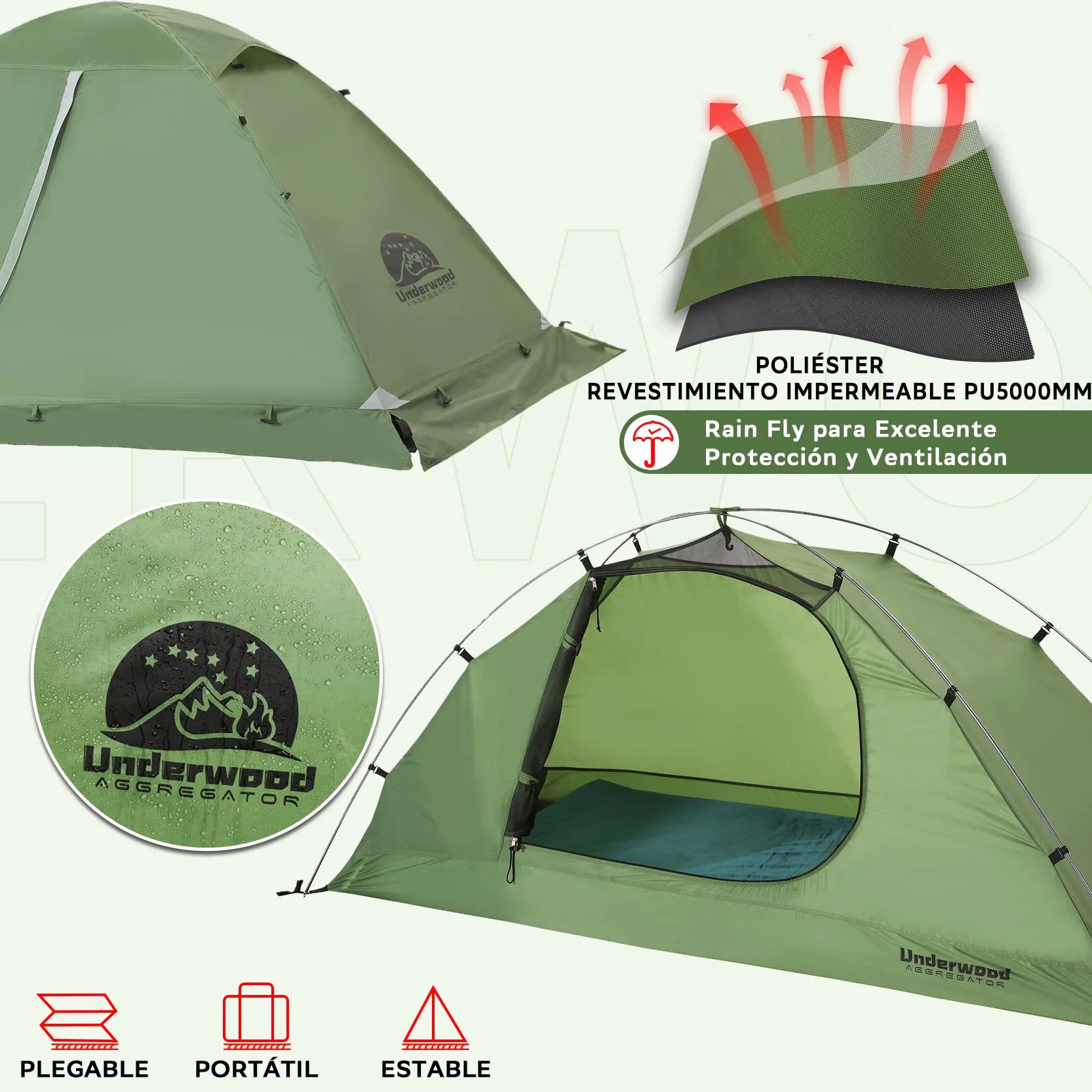 Tienda de campaña impermeable ligera 1/2 personas senderismo acampada nieve montañismo