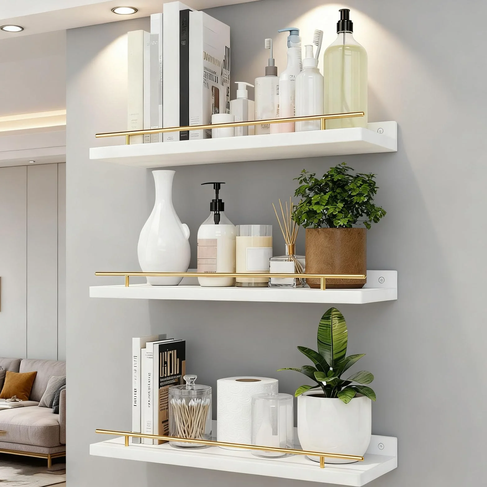 3PCS Estantes Flotantes de Madera 40x15cm, Baldas Flotantes Blancas para Pared, Estanterías de Madera para Pared, Estantes Colgantes dePared para Dormitorio, Cocina, Oficina o Sala de Estar