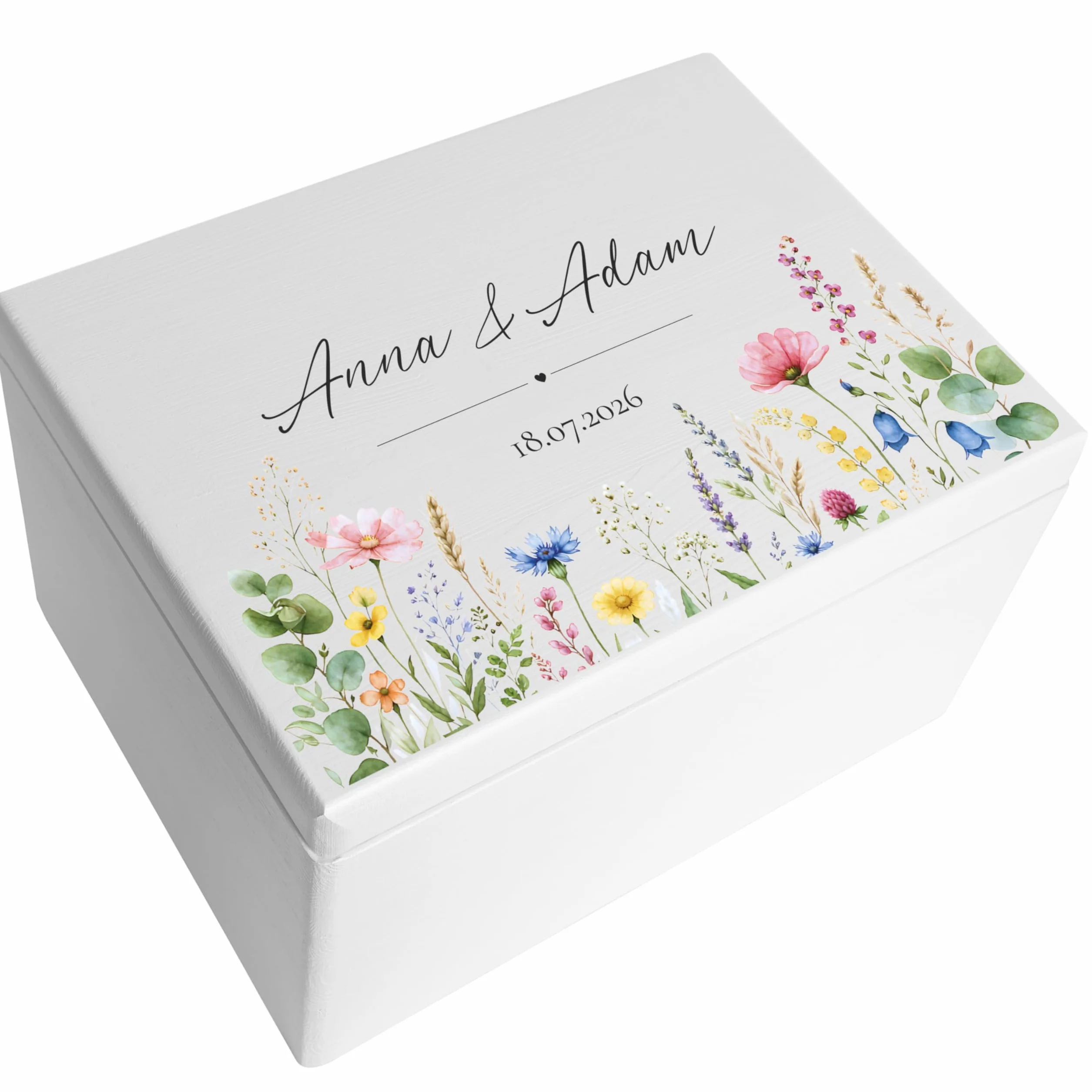 Creative DECO Personalizada Caja de Regalos Originales para los Novios Boda | Regalo Blanca | Caja Madera de Recuerdos Especiales | Parejas Aniversario Matrimonio | Motivo Flores Nombres Fecha