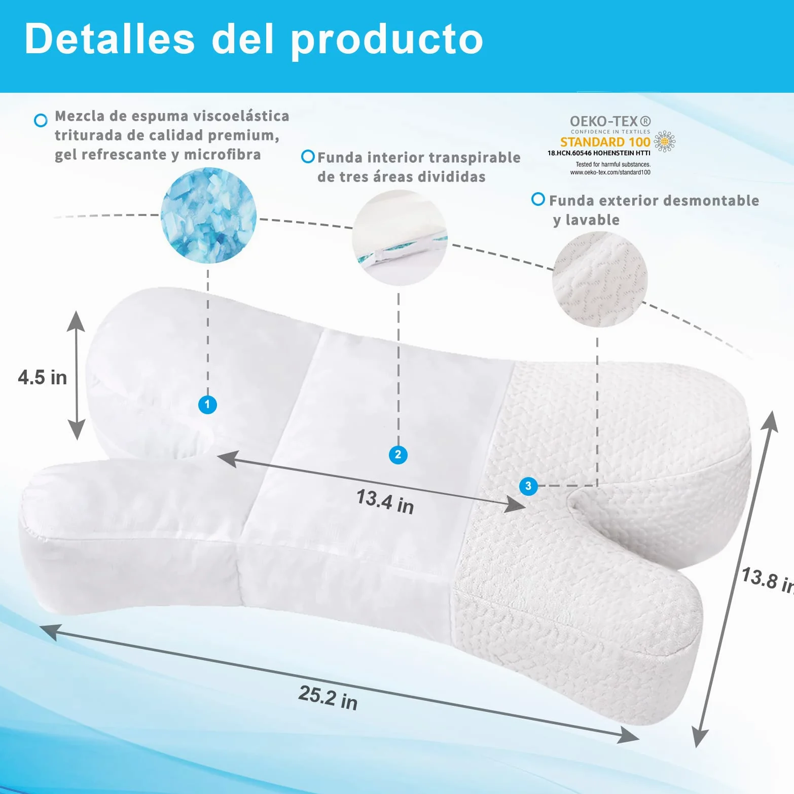 Clieey Almohadas para Dormir de Lado Espalda Estómago Antiarrugas Anti Envejecimiento con Gel y Espuma Viscoelástica Triturada para Aliviar el Dolor de Cuello