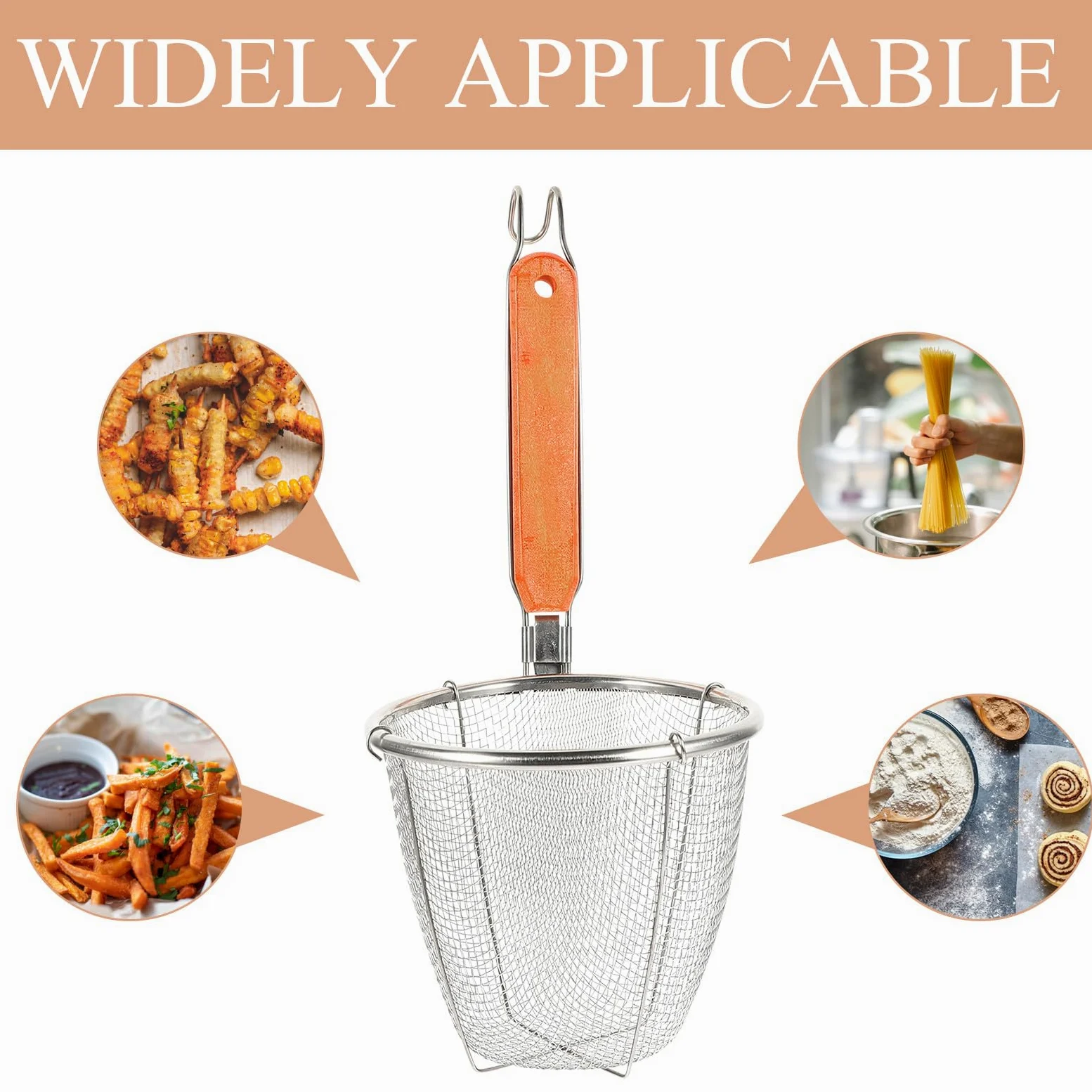BESPORTBLE Colador de Malla Fina para Fideos de Acero Inoxidable con Mango de Madera 14 Cm, Utensilio de Cocina Práctico para Escurrir Pasta y Sopa, Set de 4 Piezas para Uso Doméstico