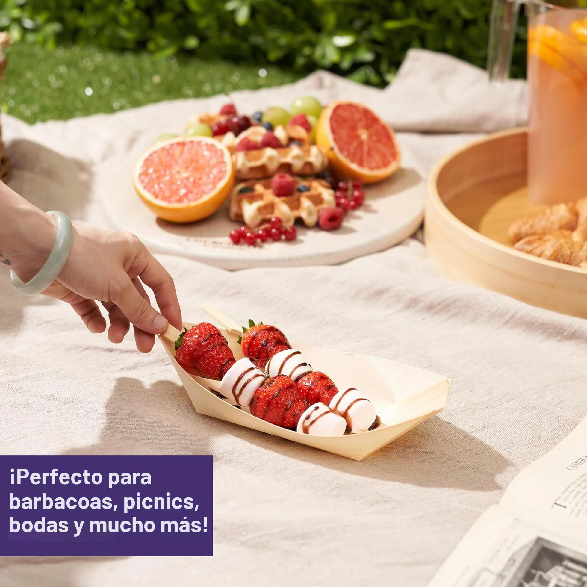 MATANA 100 Barquitas de Bambú Desechables para Aperitivos, 21x11cm - Cuencos de Madera, Platos de Bambú - Ecológicos y Biodegradables - Bodas, Cumpleaños, Buffet, Catering, Fiestas
