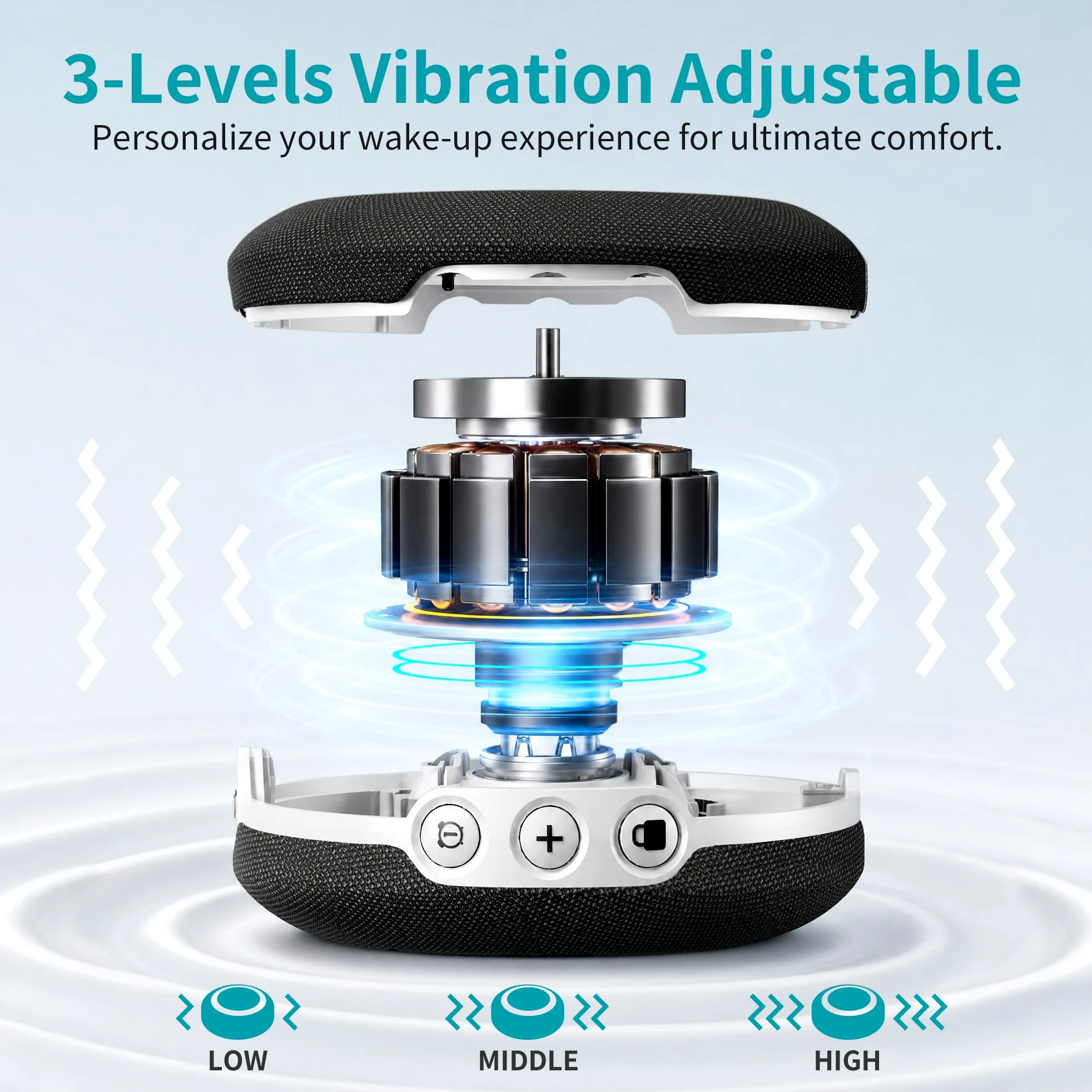 Reloj Despertador con Vibración, Reloj Digital Inalámbrico Recargable 1200mAh con 3 Niveles Vibración, 20 Sonidos, Alarma Doble, 12/24H y DST, Portátil para Viajes