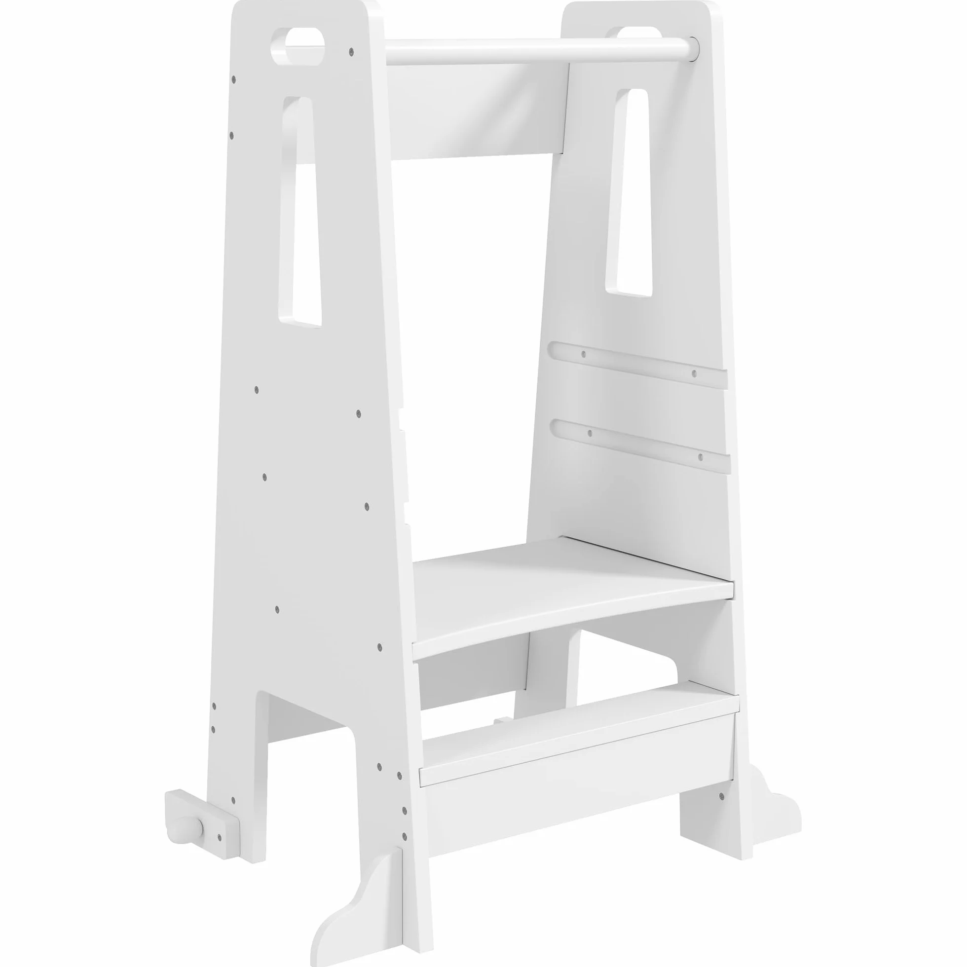 AIYAPLAY Torre de Aprendizaje de Madera para Niños +3 Años Altura Ajustable 3 Niveles Barrera de Seguridad 45x47,5x91 cm Blanco