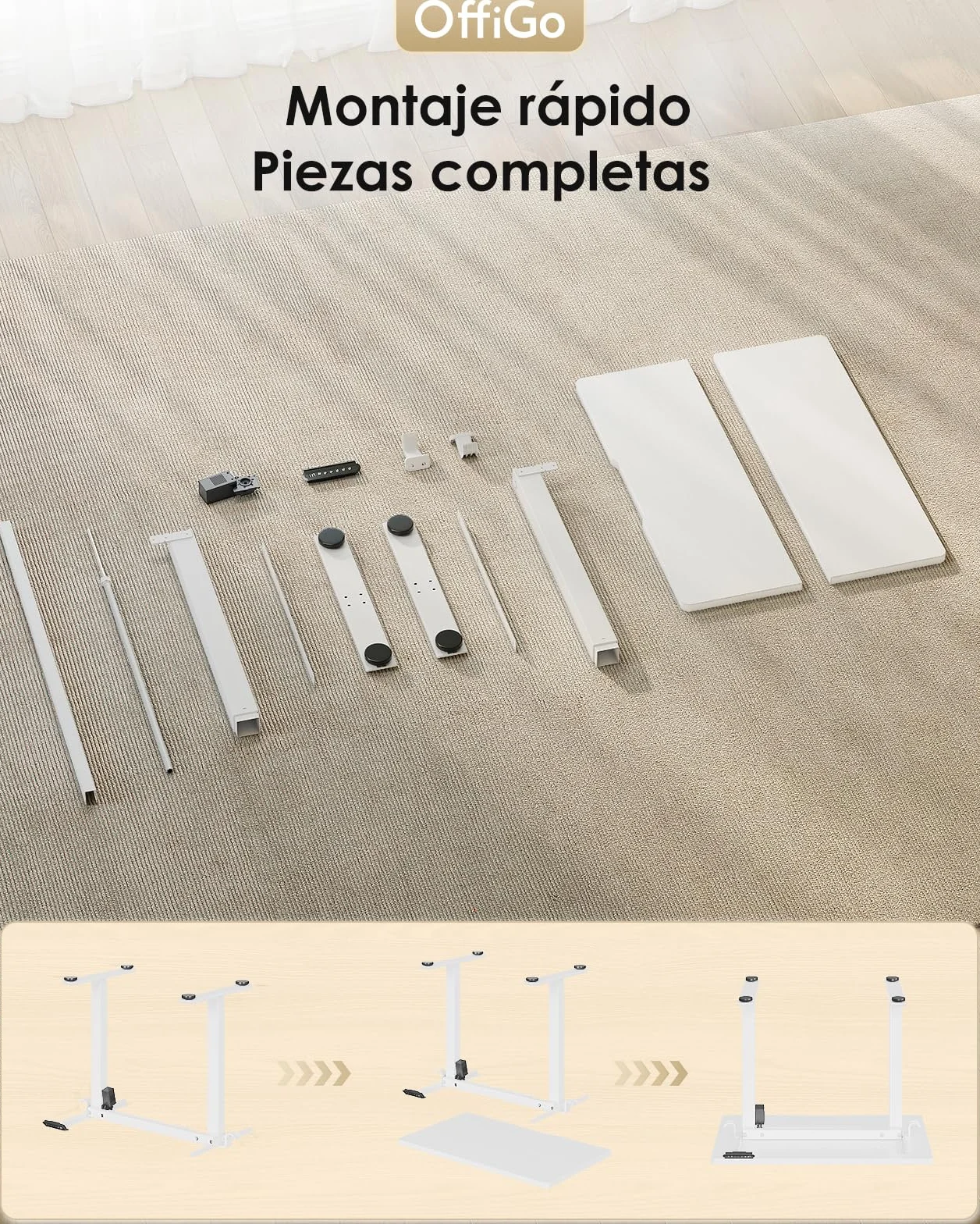 OffiGo Escritorio Elevable, 80 cm Escritorio Pequeño con 3 Memorias de Altura, Mesa Elevable Electrico para Estaciones de Trabajo en Casa, Mesa Ordenador Compacta para Espacios Pequeños, Blanco