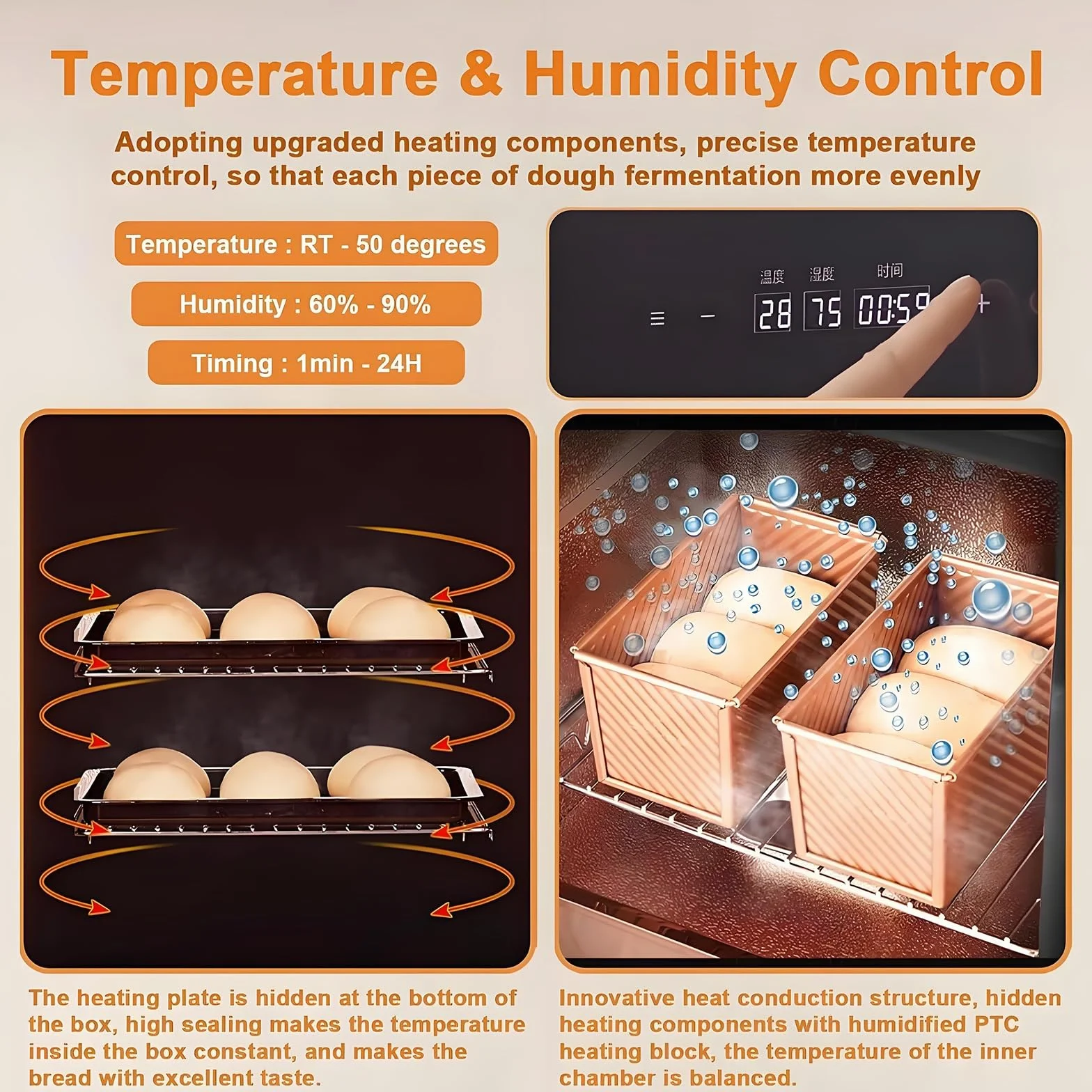 Fermentadora eléctrica de Masa de 40 L, para Cocina, Yogur, Pan y fermentación (20-50 °C) con Control de Humedad y Temperatura, de Alta eficiencia para Uso doméstico