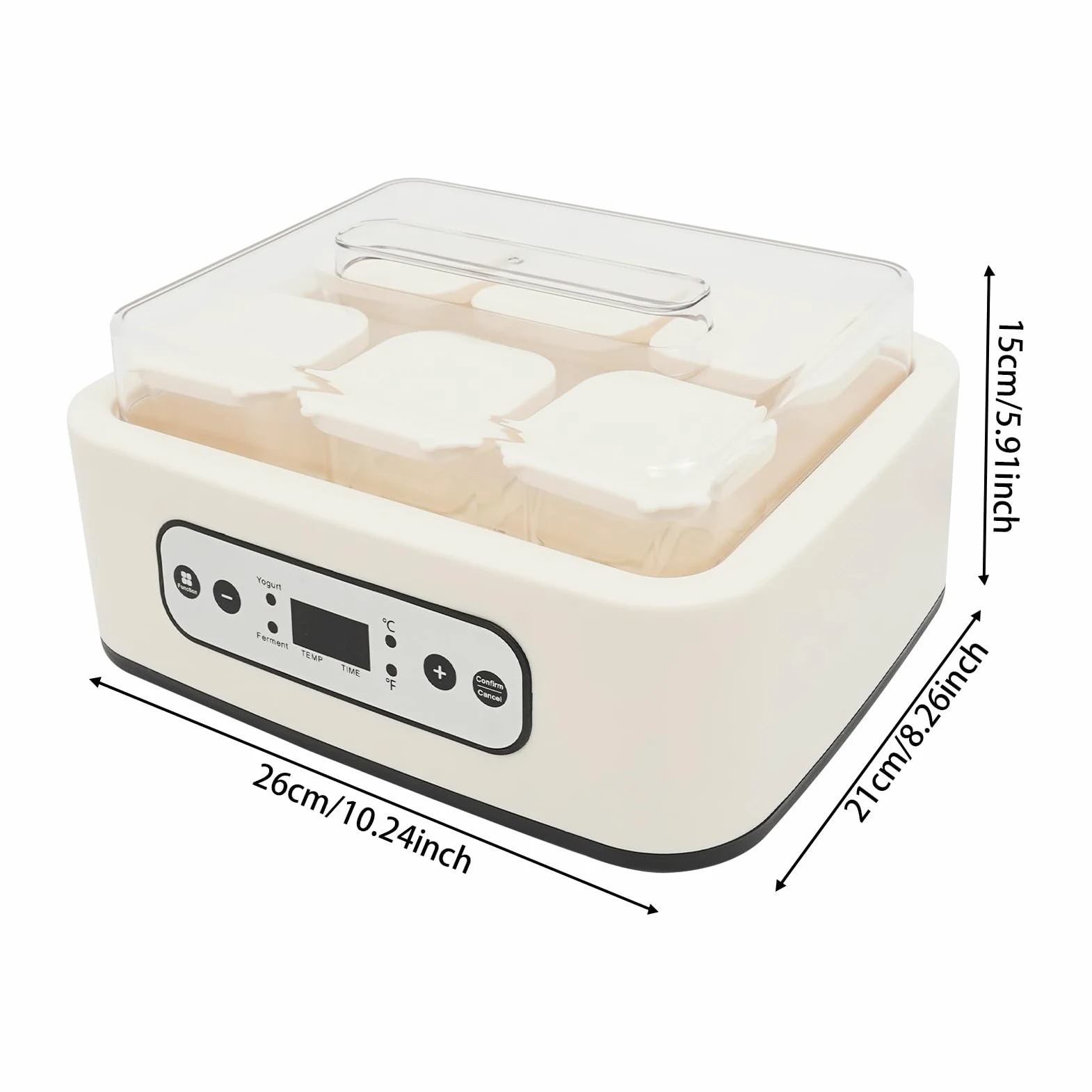 Yogurtera de 25 W, con 6 vasos de cristal de 250 ml, yogurtera con temperatura/pantalla LCD/temporizador, máquina de yogur para fermentar yogur, natto, vino de arroz