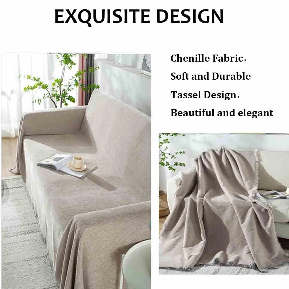 Manta Grande para Sofá, Plaid Impermeable, Chenille Mantas Grandes, Cubre Chaise Longue, Lavable (#396, 180x380cm)