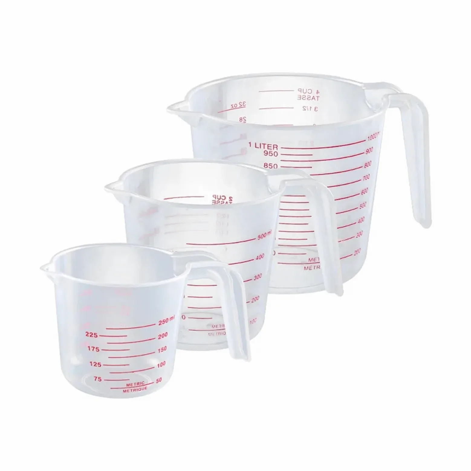 Vasos medidores de PP de 250/500/1000 ml con mango grueso, vaso medidor de volumen, utensilios de cocina for hornear((4)-3PCS)