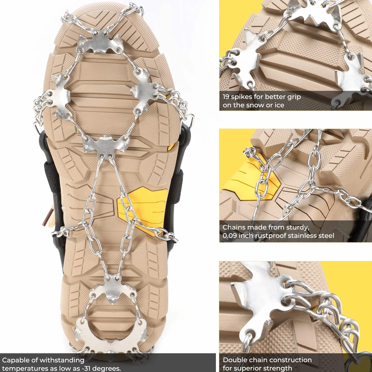 Sportneer Crampones 19 Dientes Tacos de Tracción Nieve y Hielo para Montañismo Escalada Senderismo, Negro, M