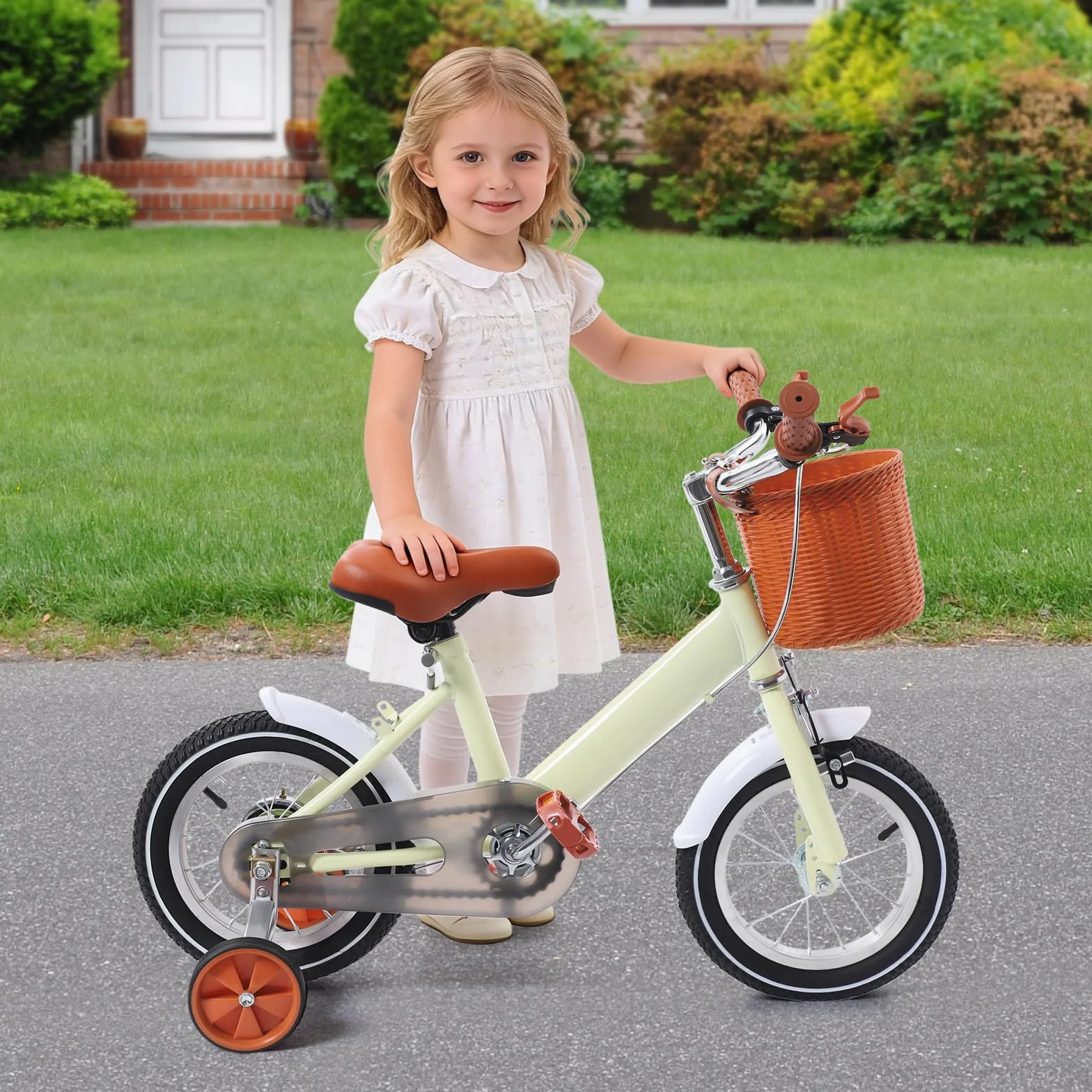 Bicicleta infantil 12 pulgadas para niños niñas 2-4 años ruedas estabilizadoras sillín manillar ajustables marco acero freno V diseño fresco