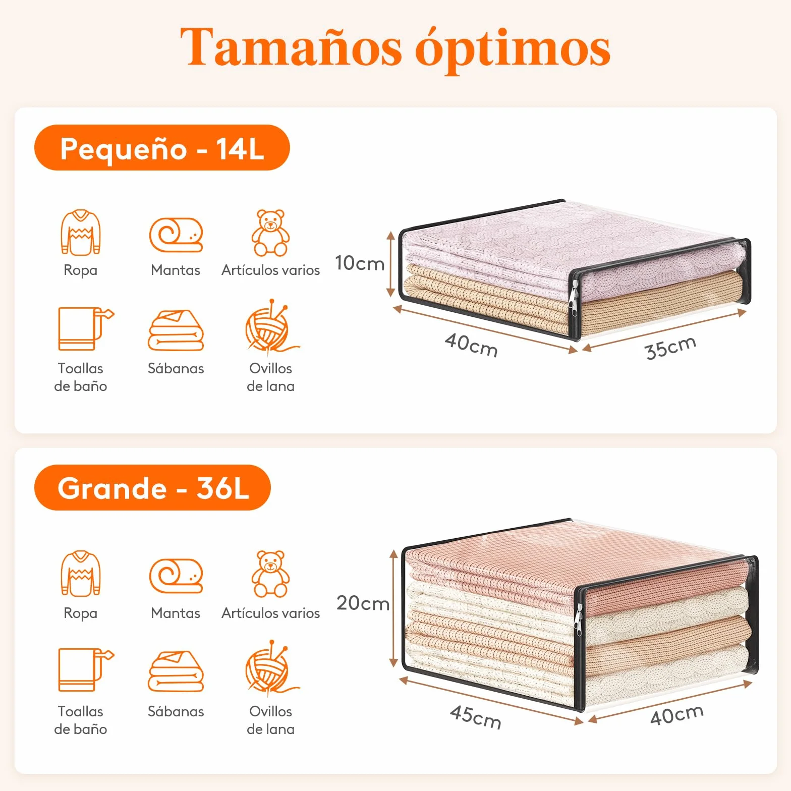 Lifewit Bolsas para Guardar Ropa, Bolsa de Plastico Almacenamiento con Cremallera, Plegables Oganizador Ropa Armario, Cajas Almacenaje, Bolsas para Guardar Edredones, Juguetes, 14 L, 8 Piezas
