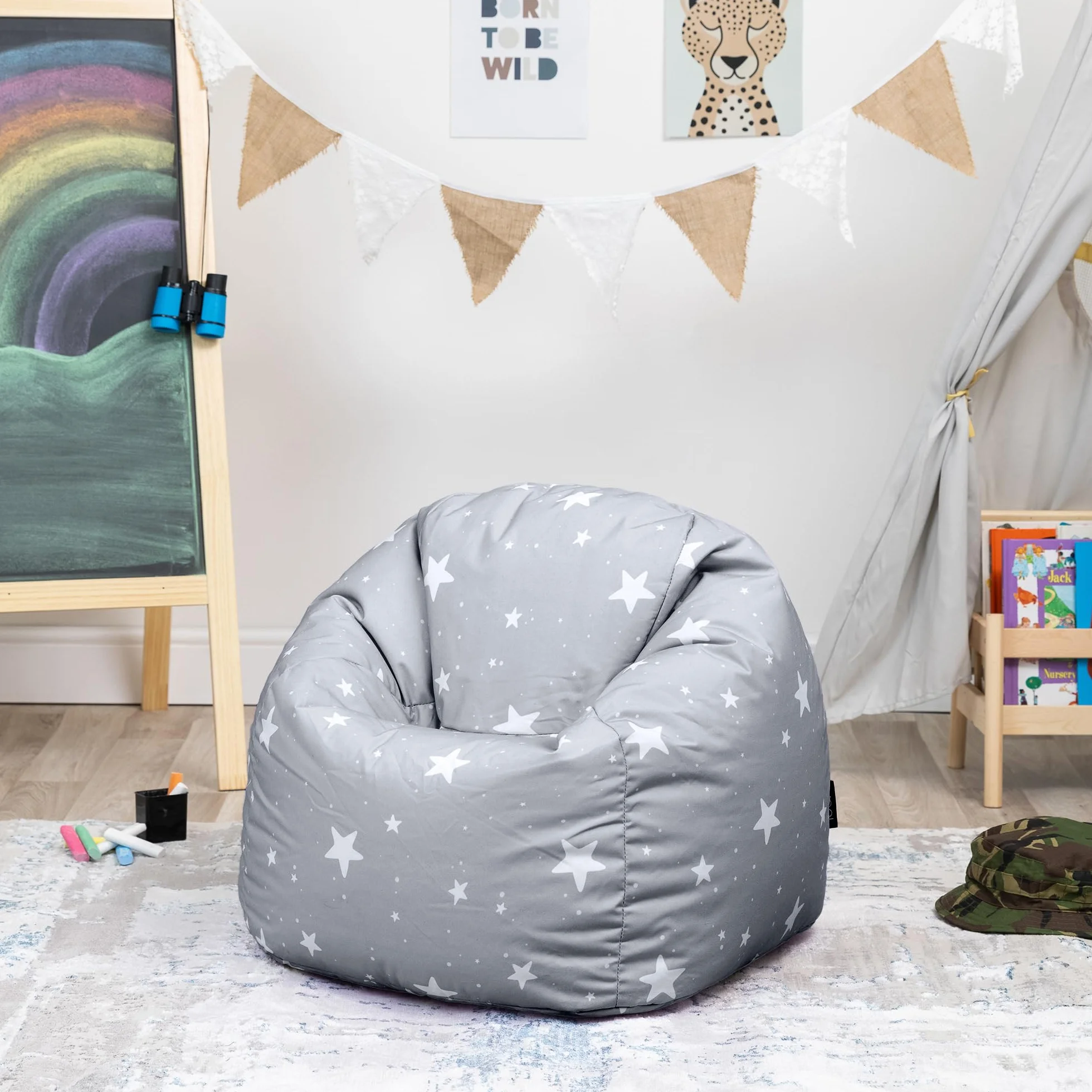 Icon Estrella Puff Infantil, Suaves y Cómodos, Puff con Relleno Includio, Sillas Infantiles, Sillon Niños Infantil para Decoracion Habitacion Niña o Niño, Gris
