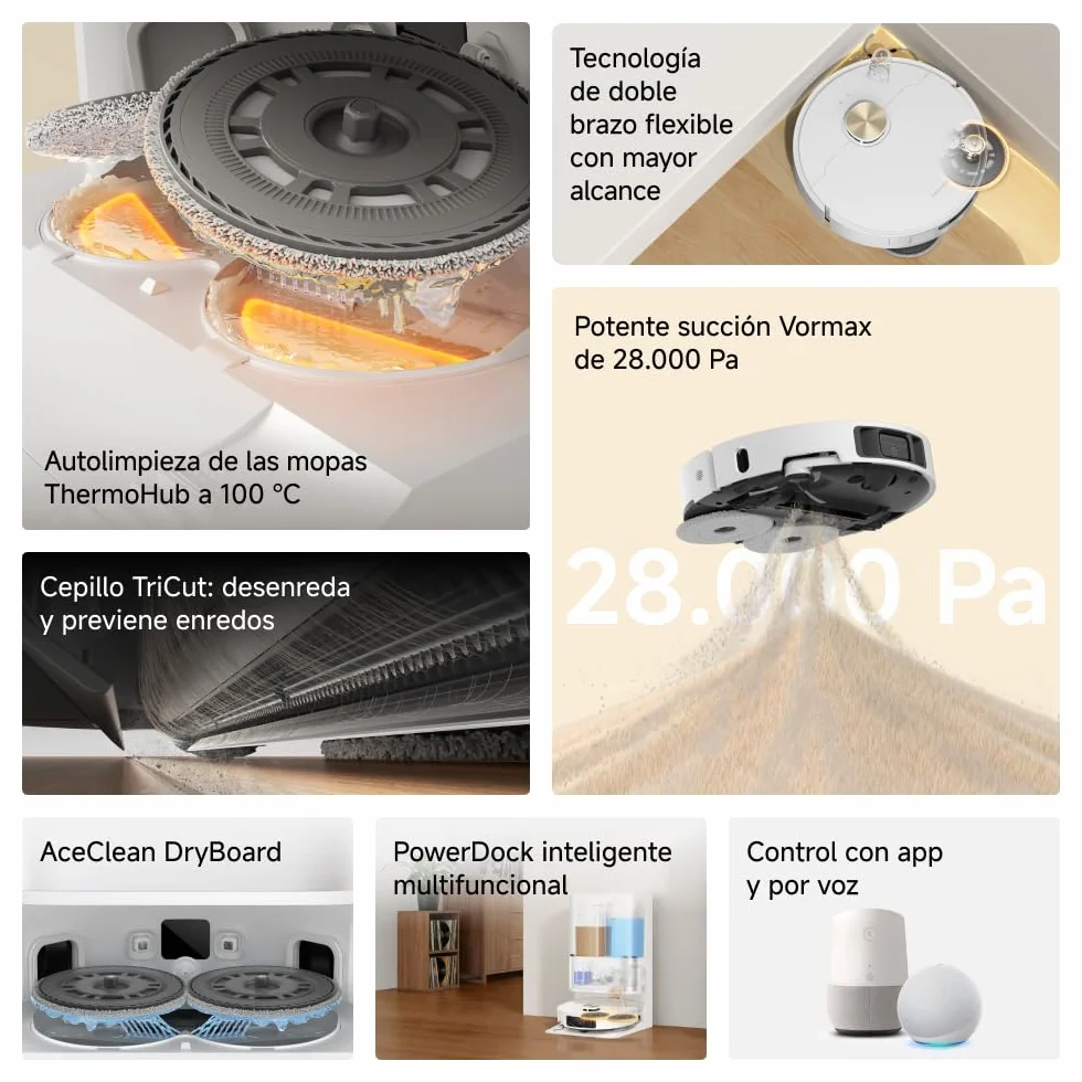 DREAME L50 Ultra Ae Robot Aspirador y Fregasuelos, 100 Días de Vaciado Automático, Mopas con Autolimpieza a Alta Temperatura, 28.000 Pa de Succión, Limpia a Fondo Esquinas y Bordes.