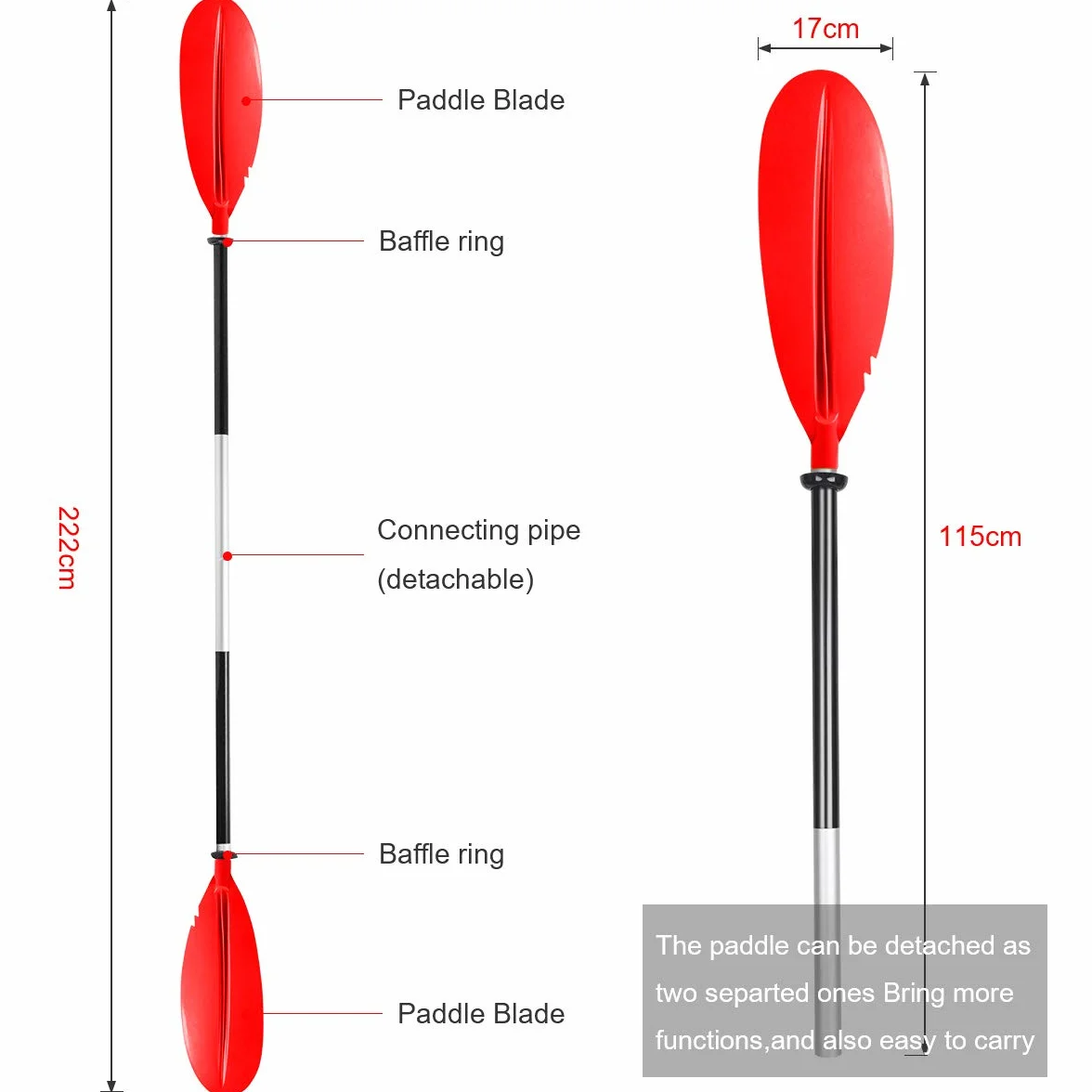 Remos Kayak Desmontables 222cm Aluminio Ligero Palas Doble para Barco Sup Piragua