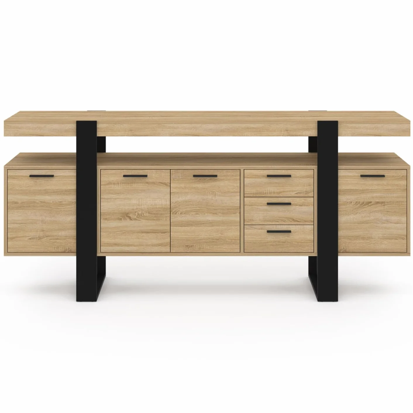 IDMarket Phoenix XXL - Aparador (180 cm, 4 puertas y 3 cajones, madera y negro), color negro